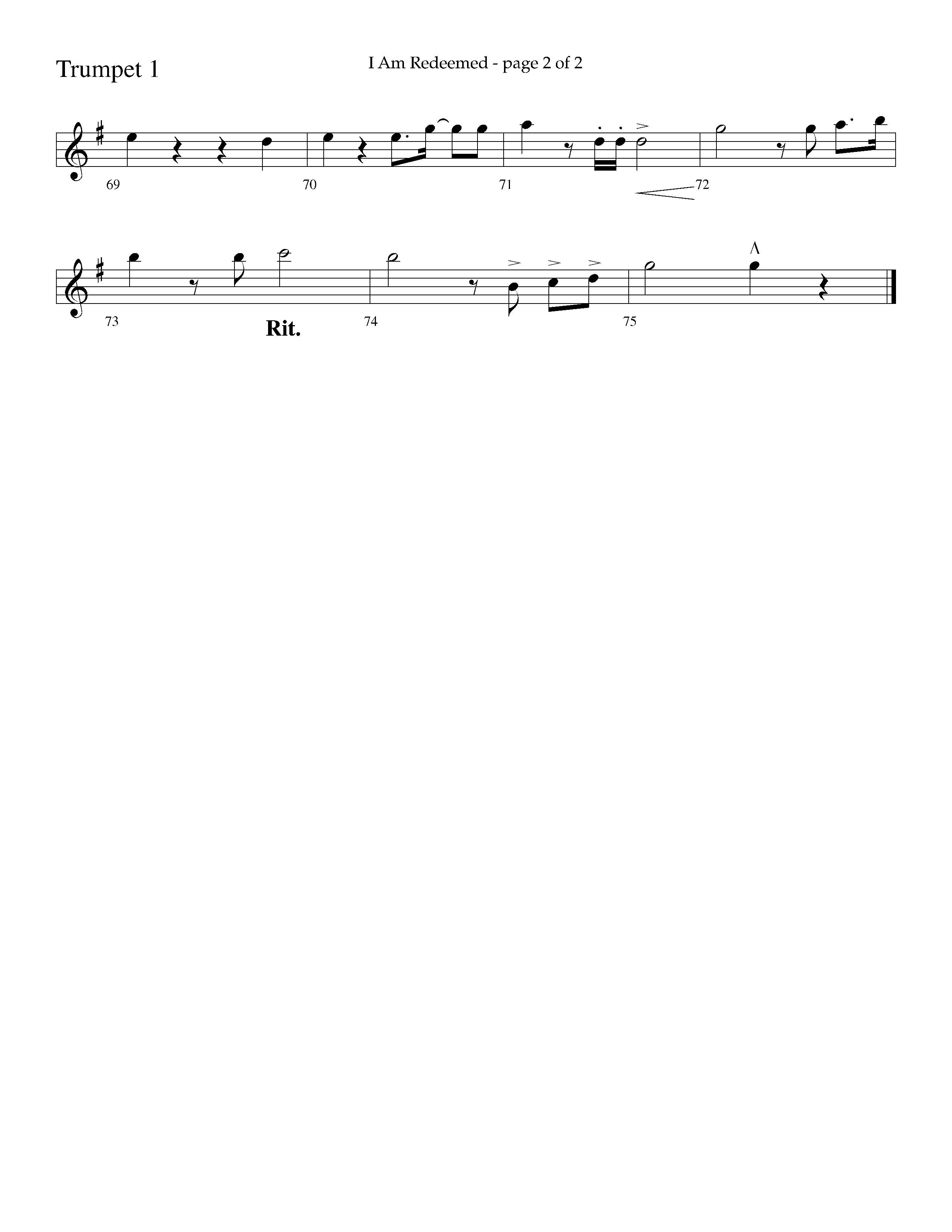 I Am Redeemed (with Redeemed) (Choral Anthem SATB) Trumpet 1 (Lifeway Choral / Arr. Cliff Duren)