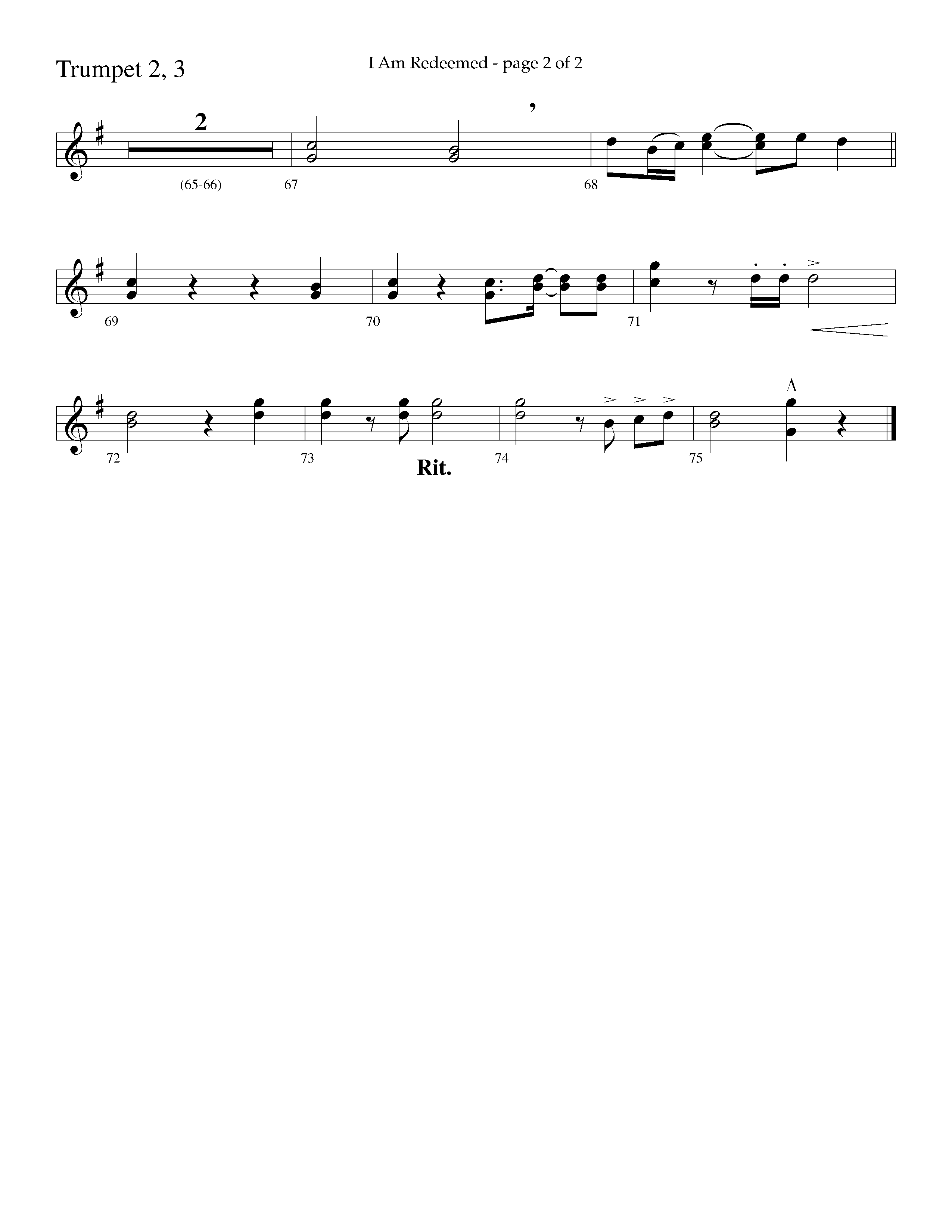 I Am Redeemed (with Redeemed) (Choral Anthem SATB) Trumpet 2/3 (Lifeway Choral / Arr. Cliff Duren)