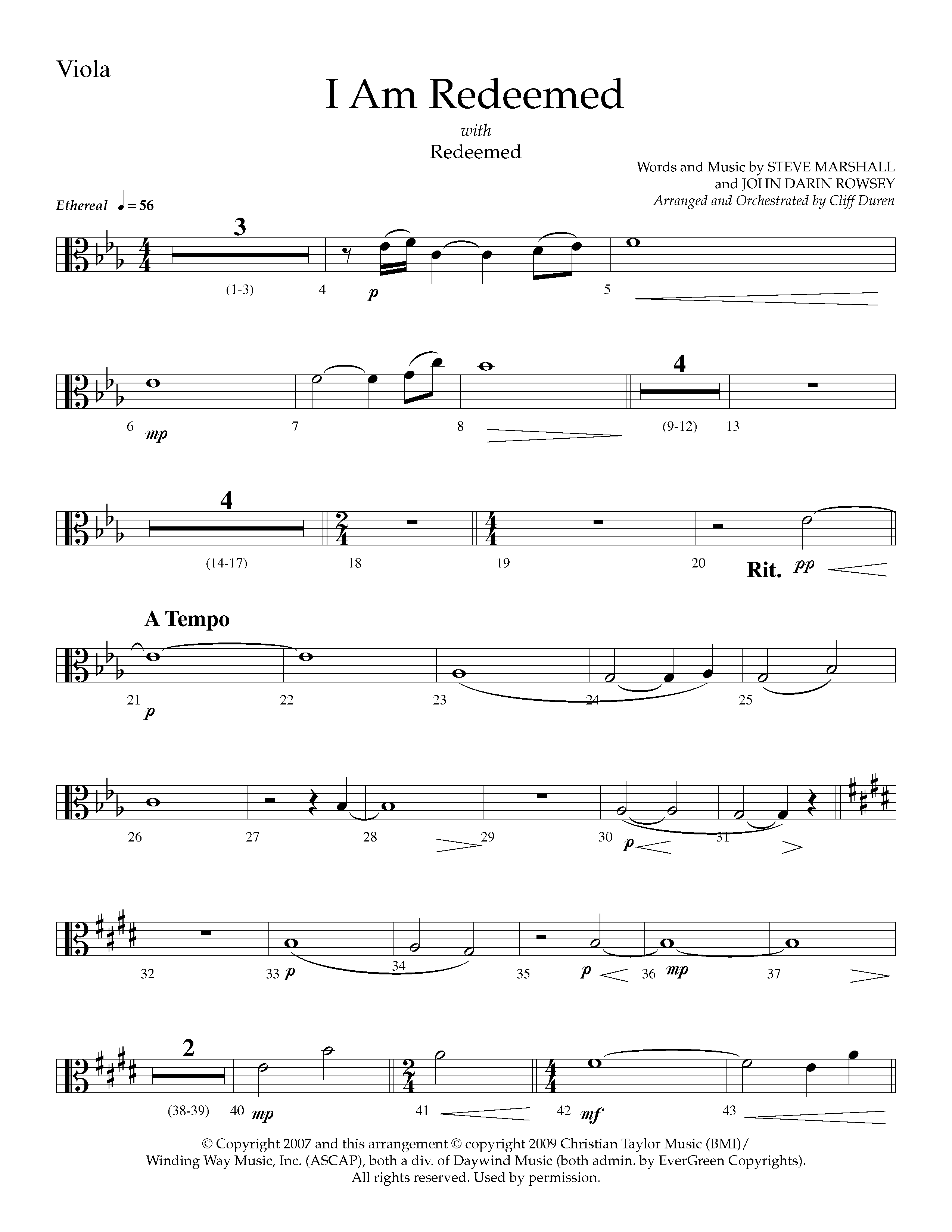 I Am Redeemed (with Redeemed) (Choral Anthem SATB) Viola (Lifeway Choral / Arr. Cliff Duren)