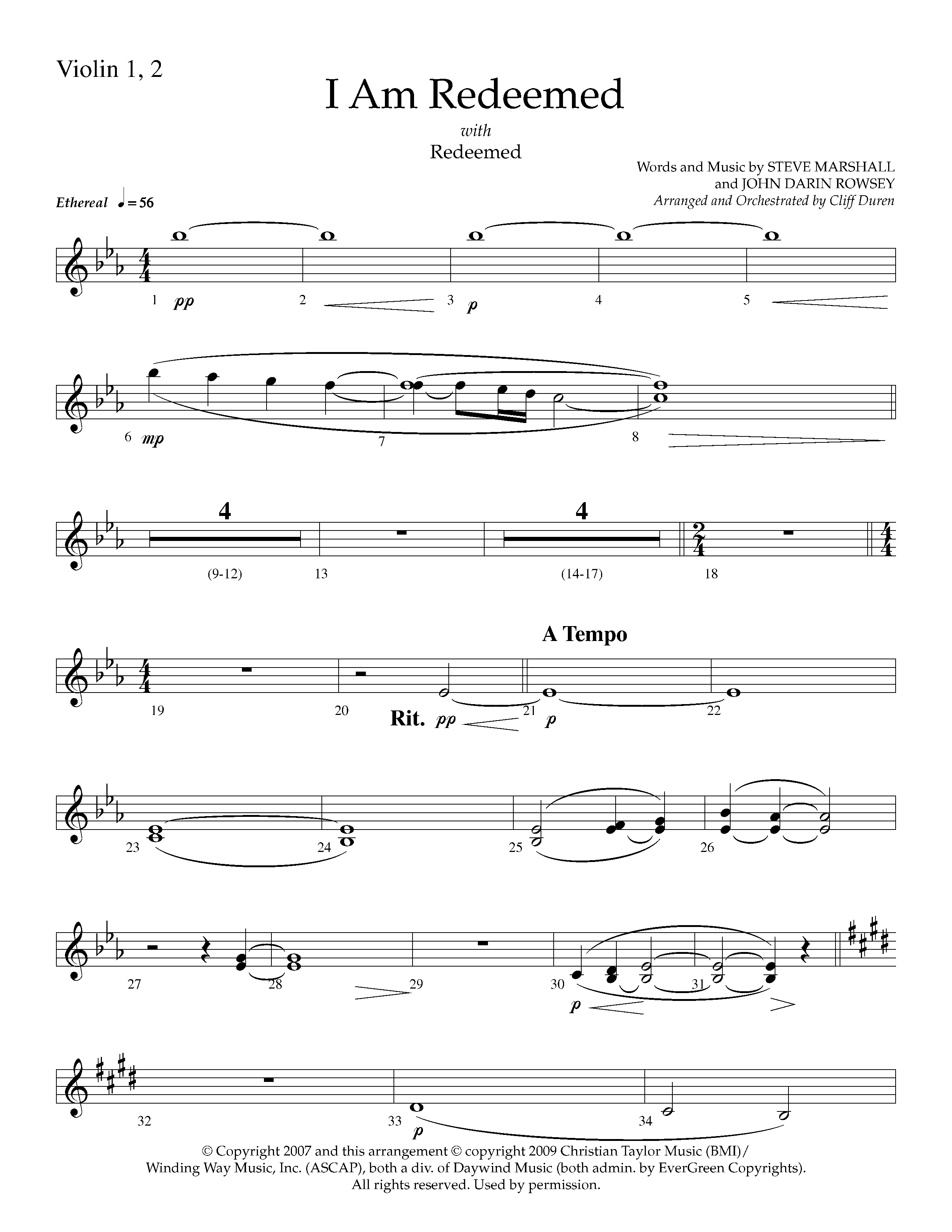 I Am Redeemed (with Redeemed) (Choral Anthem SATB) Violin 1/2 (Lifeway Choral / Arr. Cliff Duren)