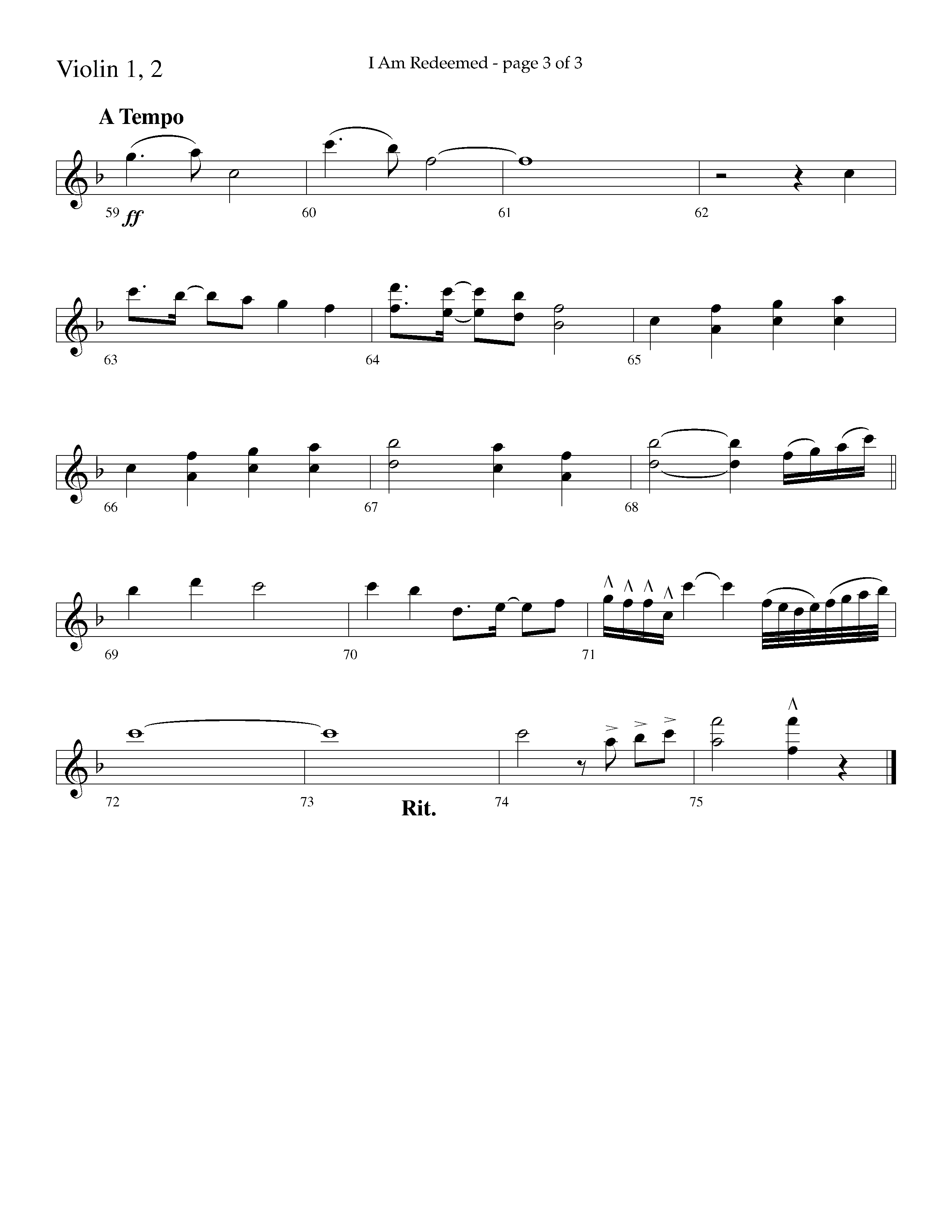 I Am Redeemed (with Redeemed) (Choral Anthem SATB) Violin 1/2 (Lifeway Choral / Arr. Cliff Duren)