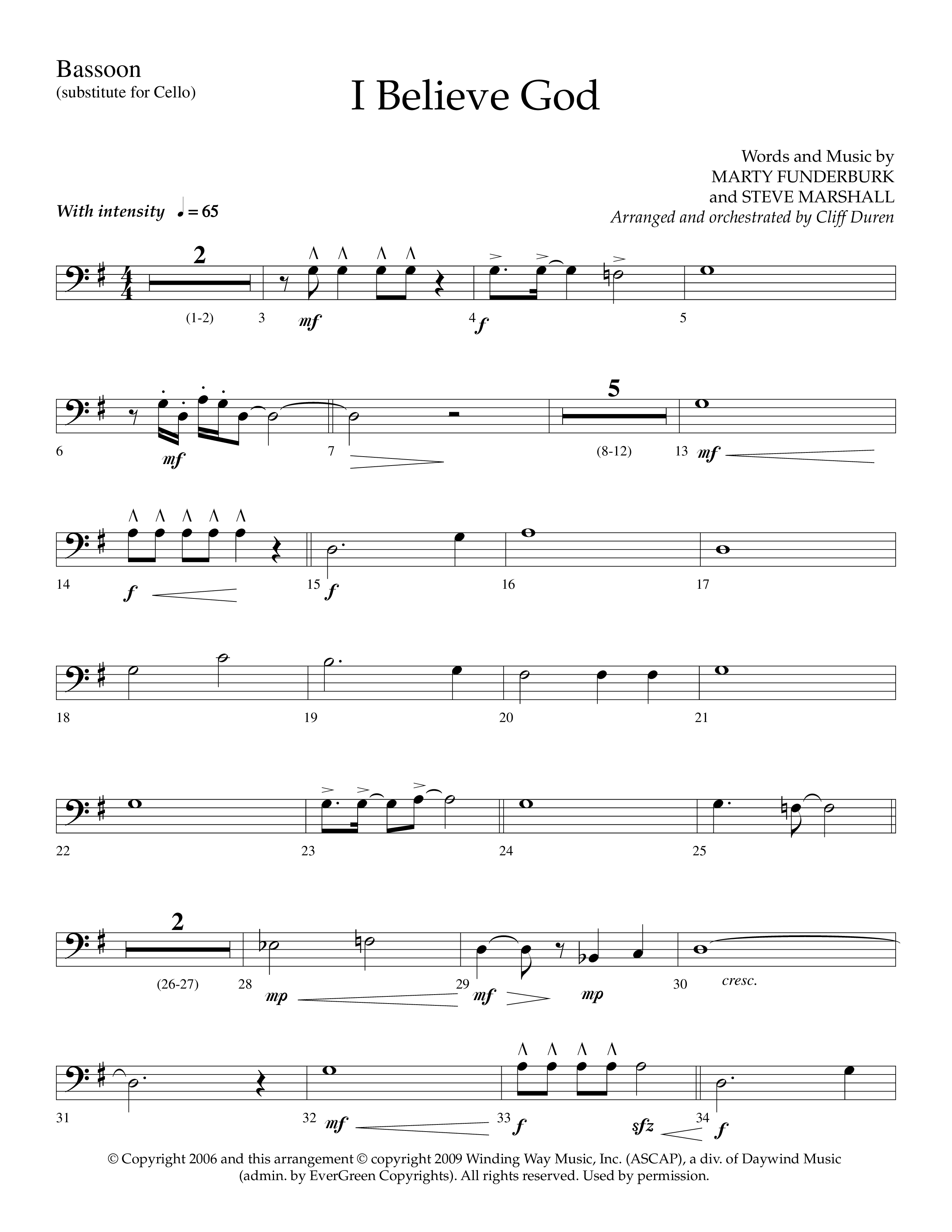 I Believe God (Choral Anthem SATB) Bassoon (Lifeway Choral / Arr. Cliff Duren)