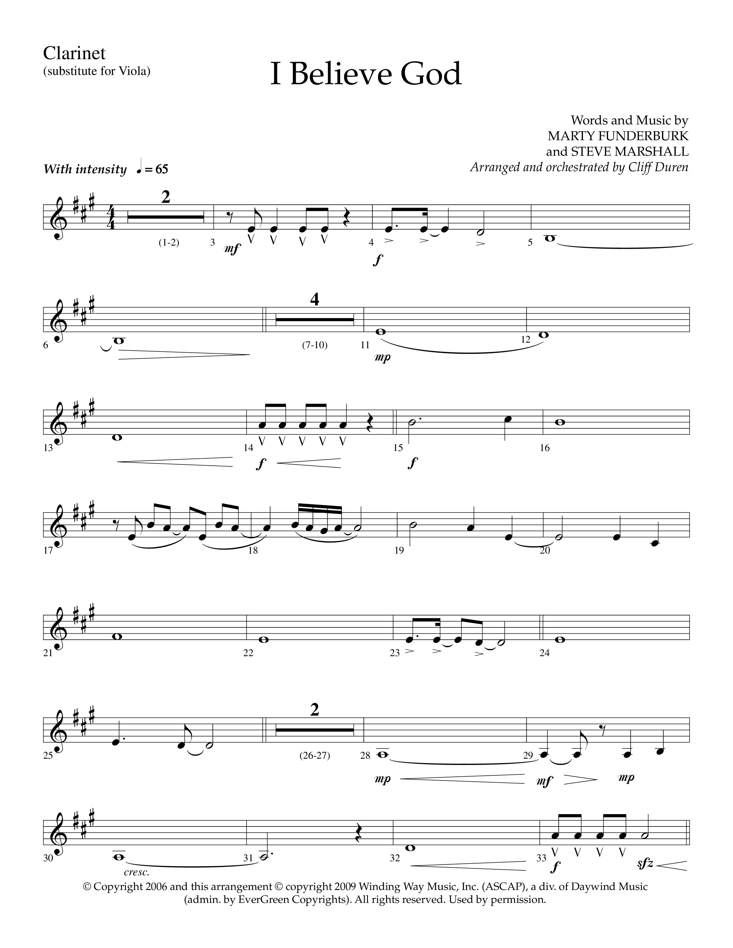 I Believe God (Choral Anthem SATB) Clarinet (Lifeway Choral / Arr. Cliff Duren)