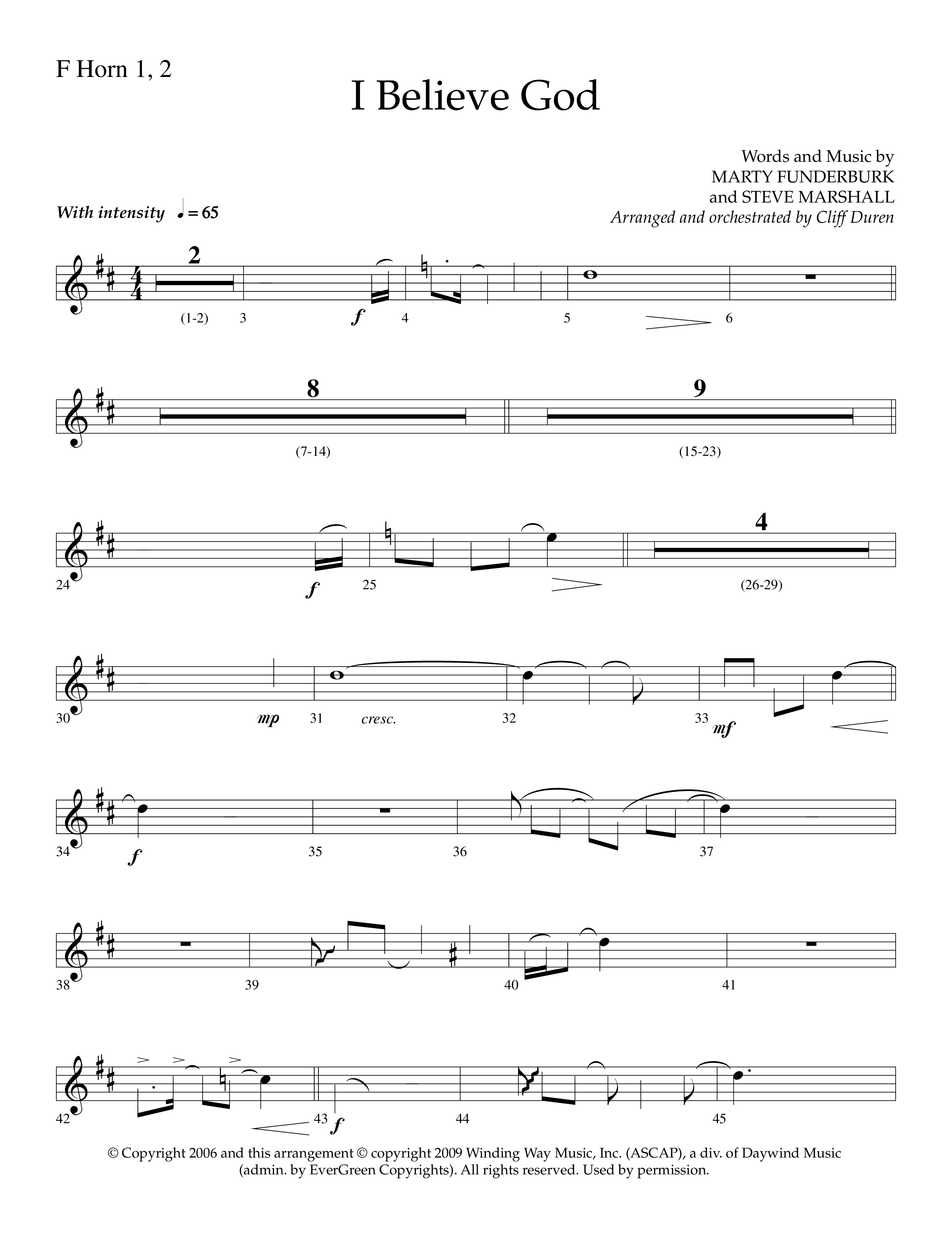 I Believe God (Choral Anthem SATB) French Horn 1/2 (Lifeway Choral / Arr. Cliff Duren)