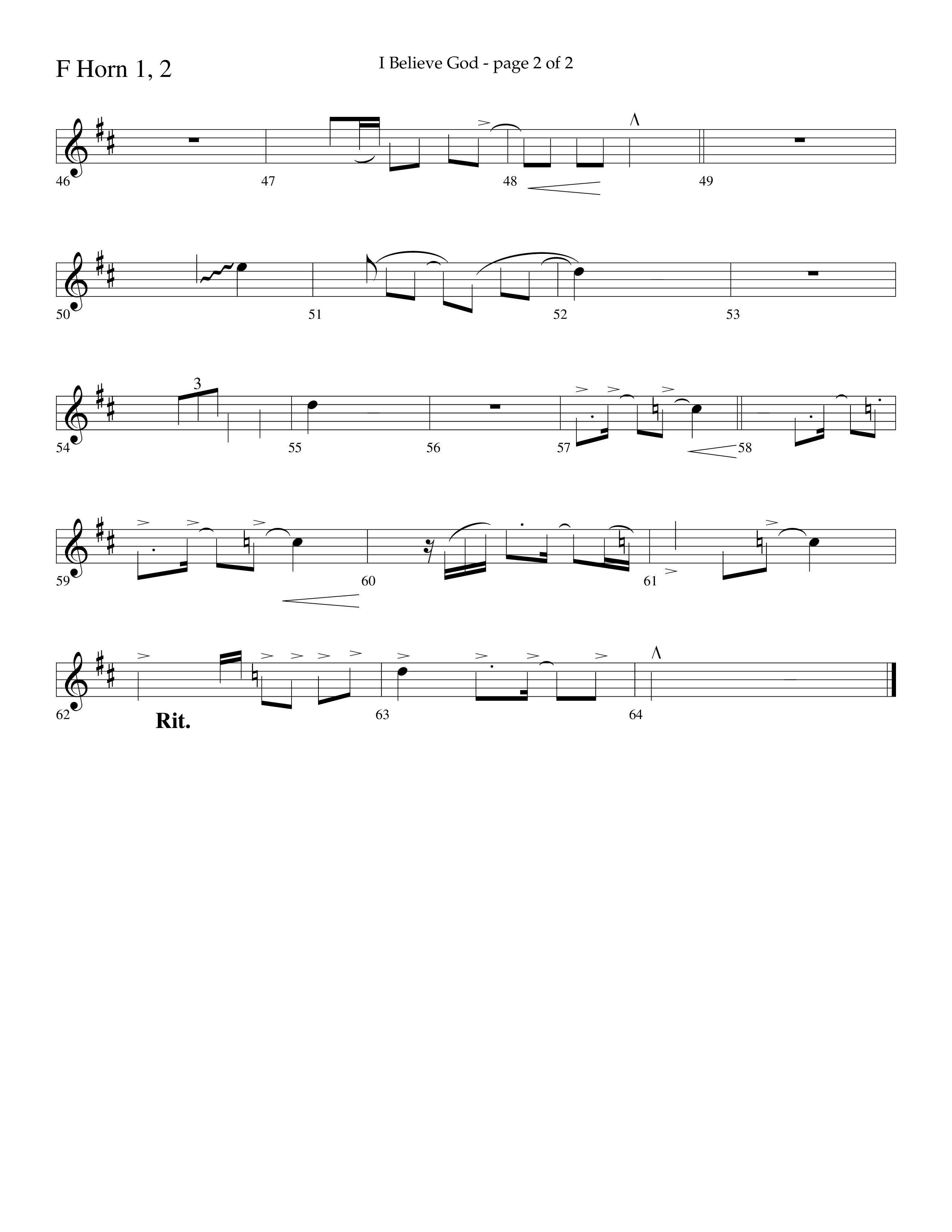 I Believe God (Choral Anthem SATB) French Horn 1/2 (Lifeway Choral / Arr. Cliff Duren)