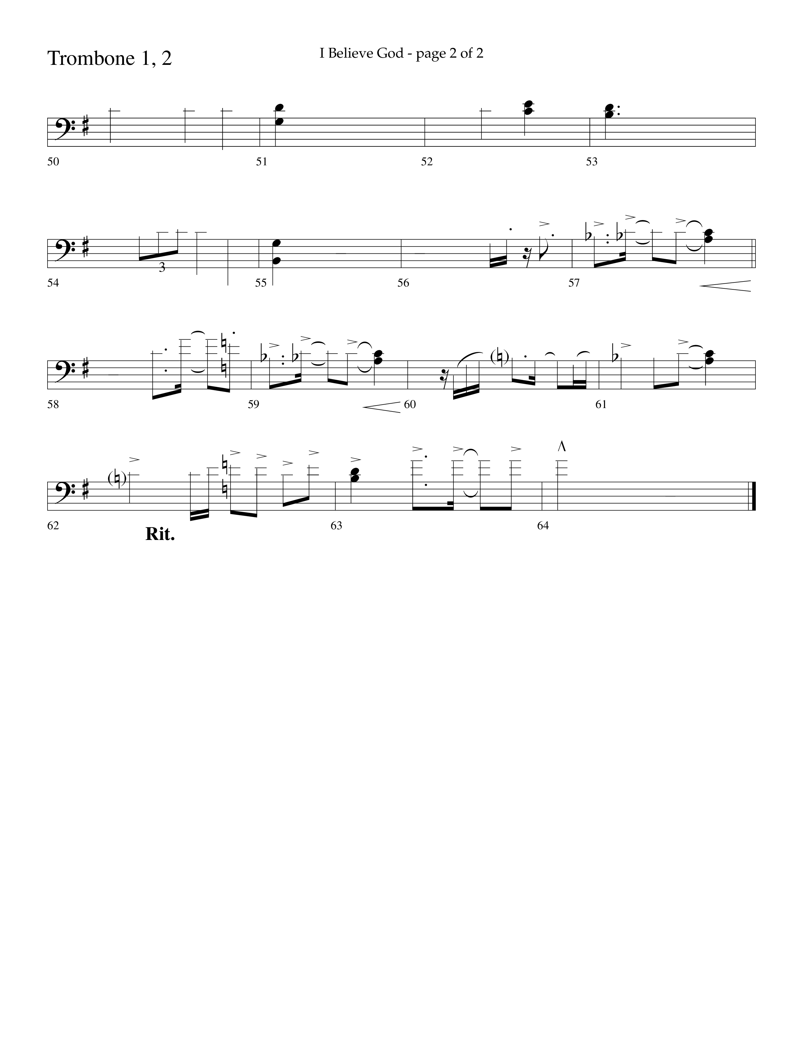 I Believe God (Choral Anthem SATB) Trombone 1/2 (Lifeway Choral / Arr. Cliff Duren)