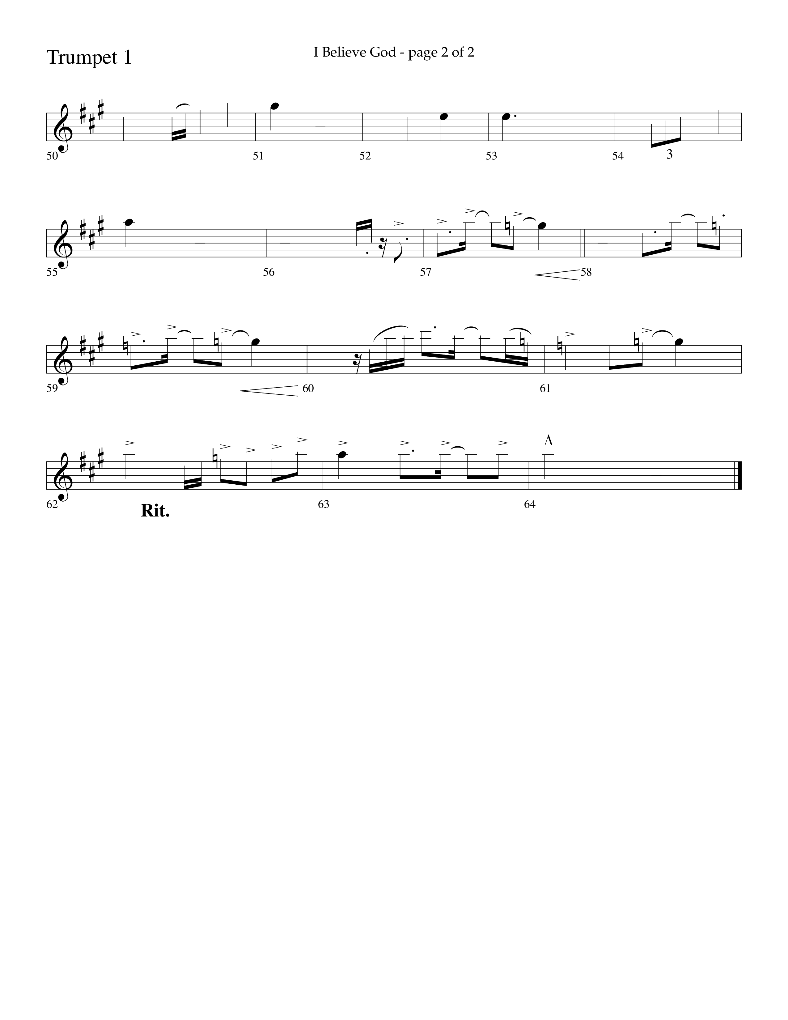 I Believe God (Choral Anthem SATB) Trumpet 1 (Lifeway Choral / Arr. Cliff Duren)