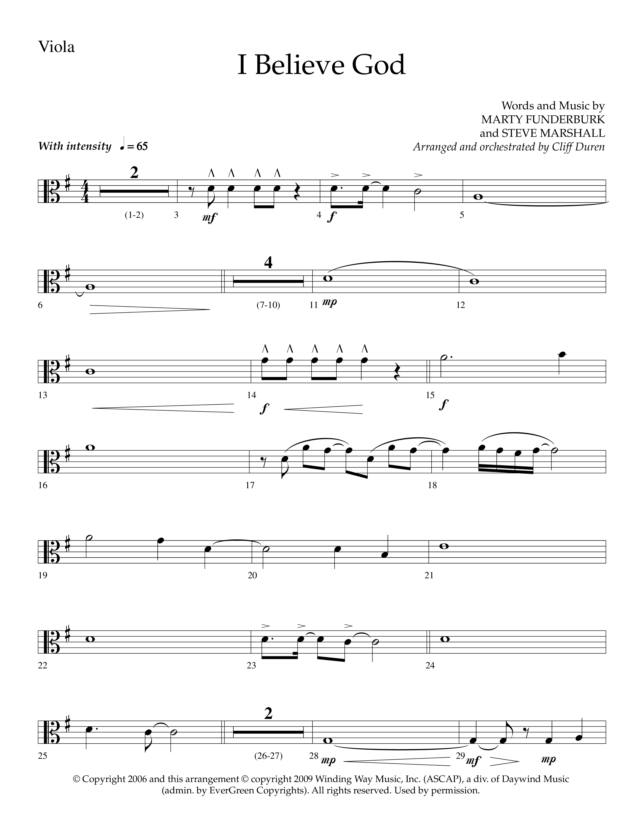 I Believe God (Choral Anthem SATB) Viola (Lifeway Choral / Arr. Cliff Duren)