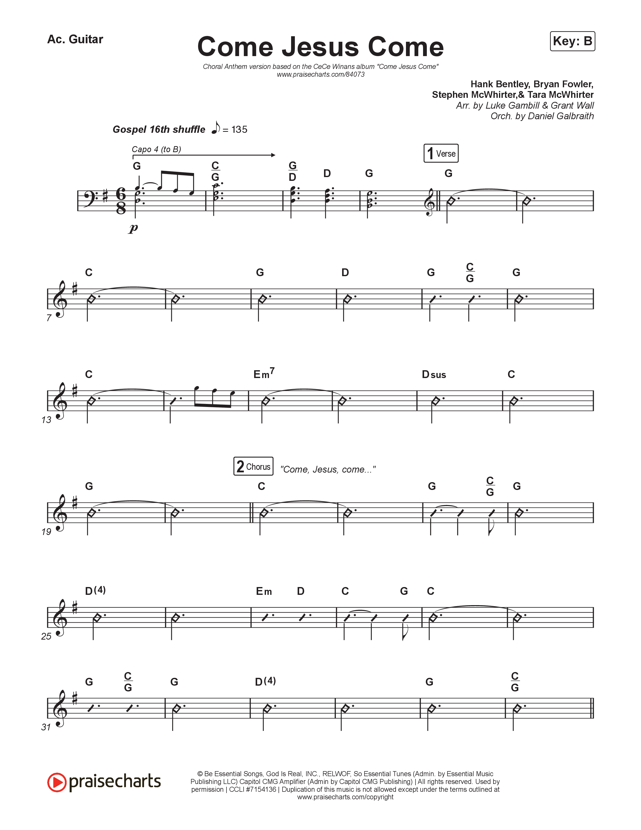 Come Jesus Come (Choral Anthem SATB) Acoustic Guitar (CeCe Winans / Arr. Luke Gambill)
