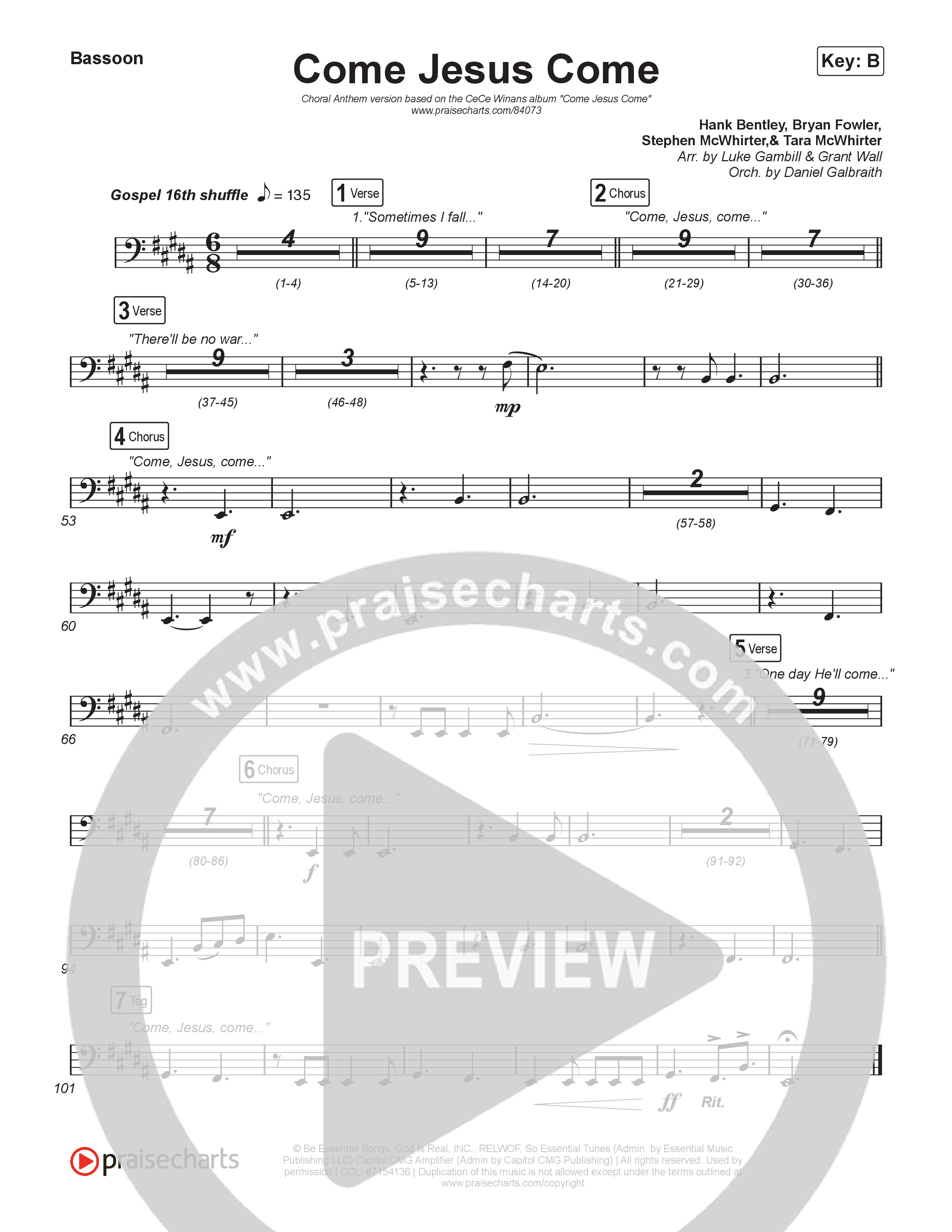 Come Jesus Come (Choral Anthem SATB) Bassoon (CeCe Winans / Arr. Luke Gambill)