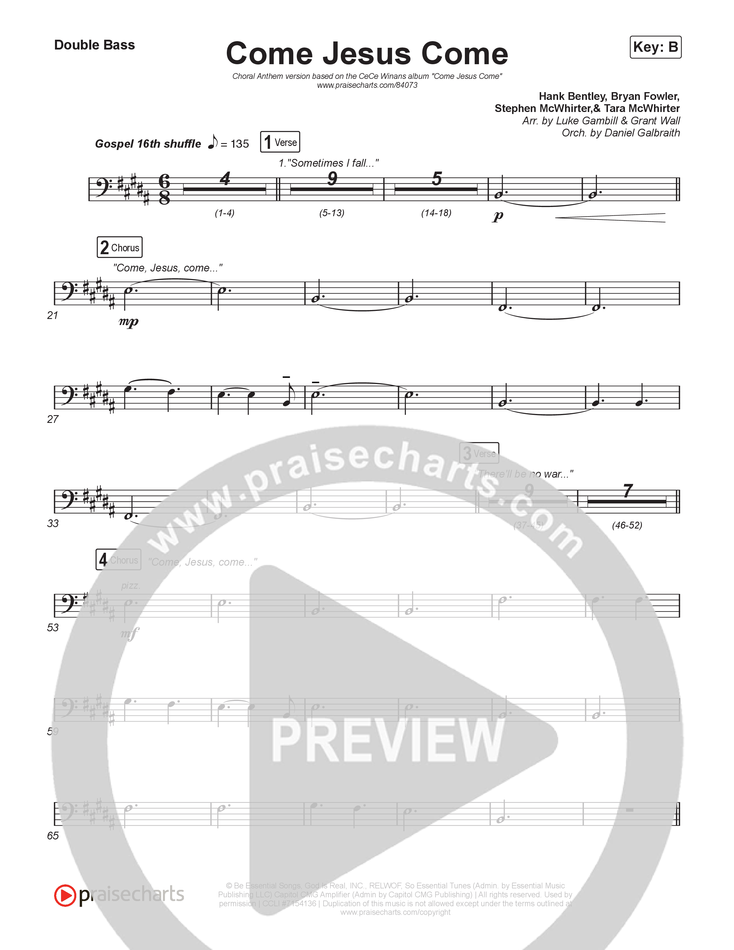 Come Jesus Come (Choral Anthem SATB) String Bass (CeCe Winans / Arr. Luke Gambill)
