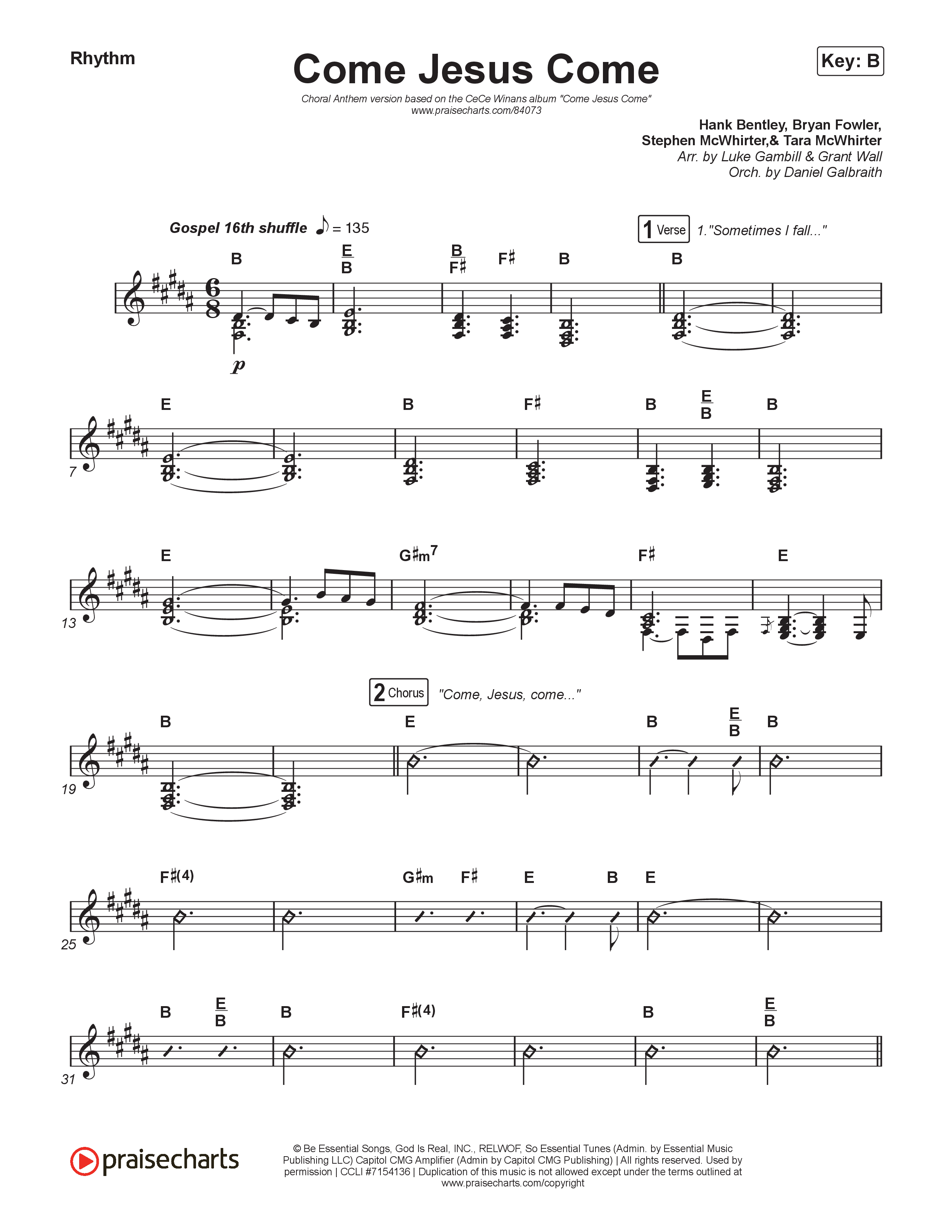Come Jesus Come (Choral Anthem SATB) Rhythm Chart (CeCe Winans / Arr. Luke Gambill)