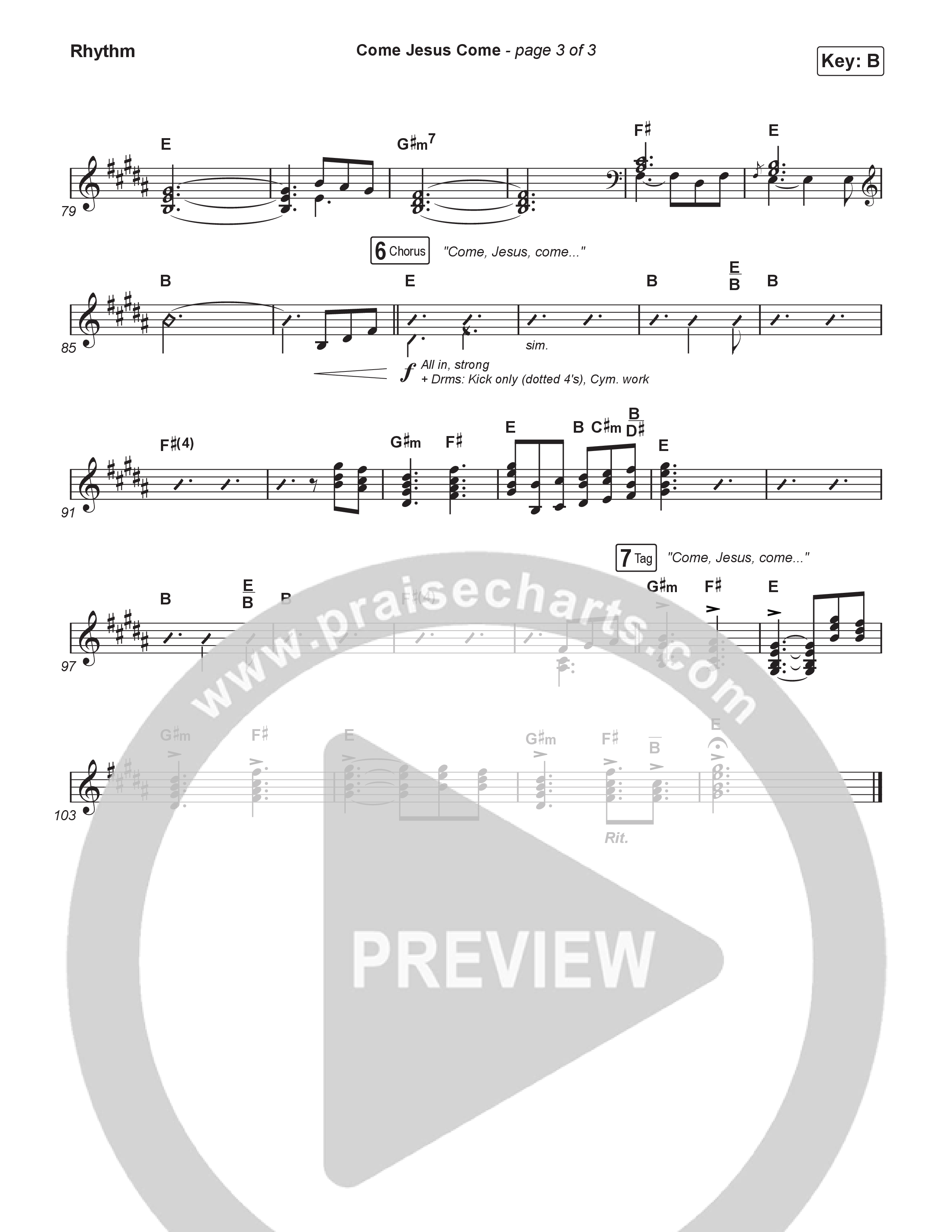 Come Jesus Come (Choral Anthem SATB) Rhythm Chart (CeCe Winans / Arr. Luke Gambill)