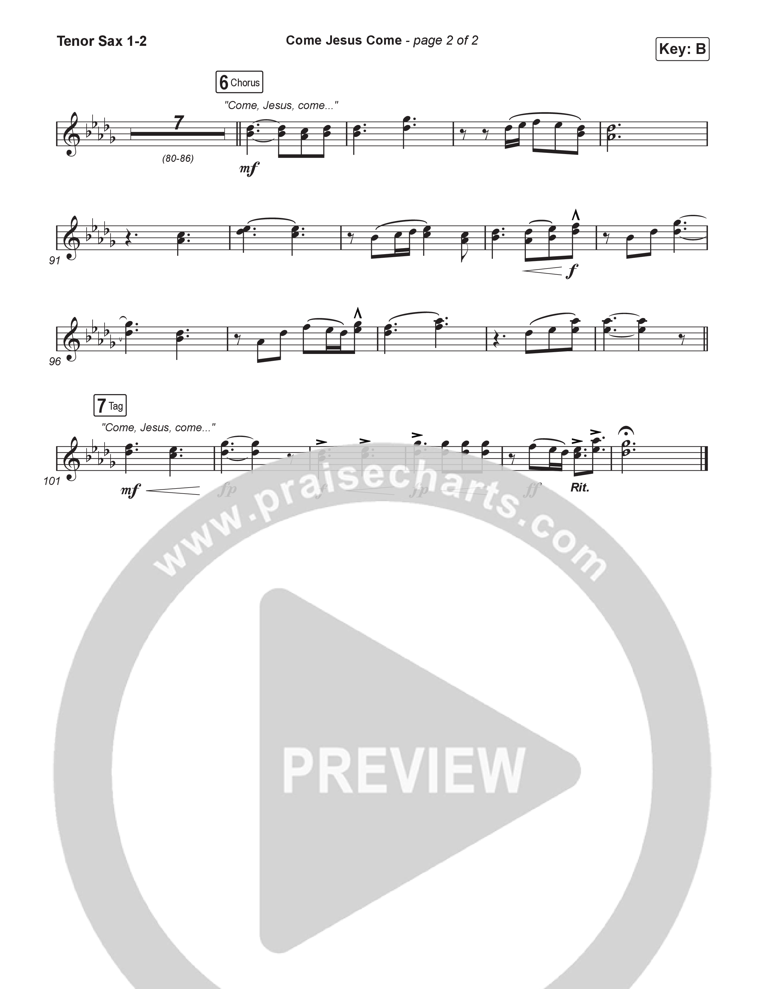 Come Jesus Come (Choral Anthem SATB) Tenor Sax 1,2 (CeCe Winans / Arr. Luke Gambill)