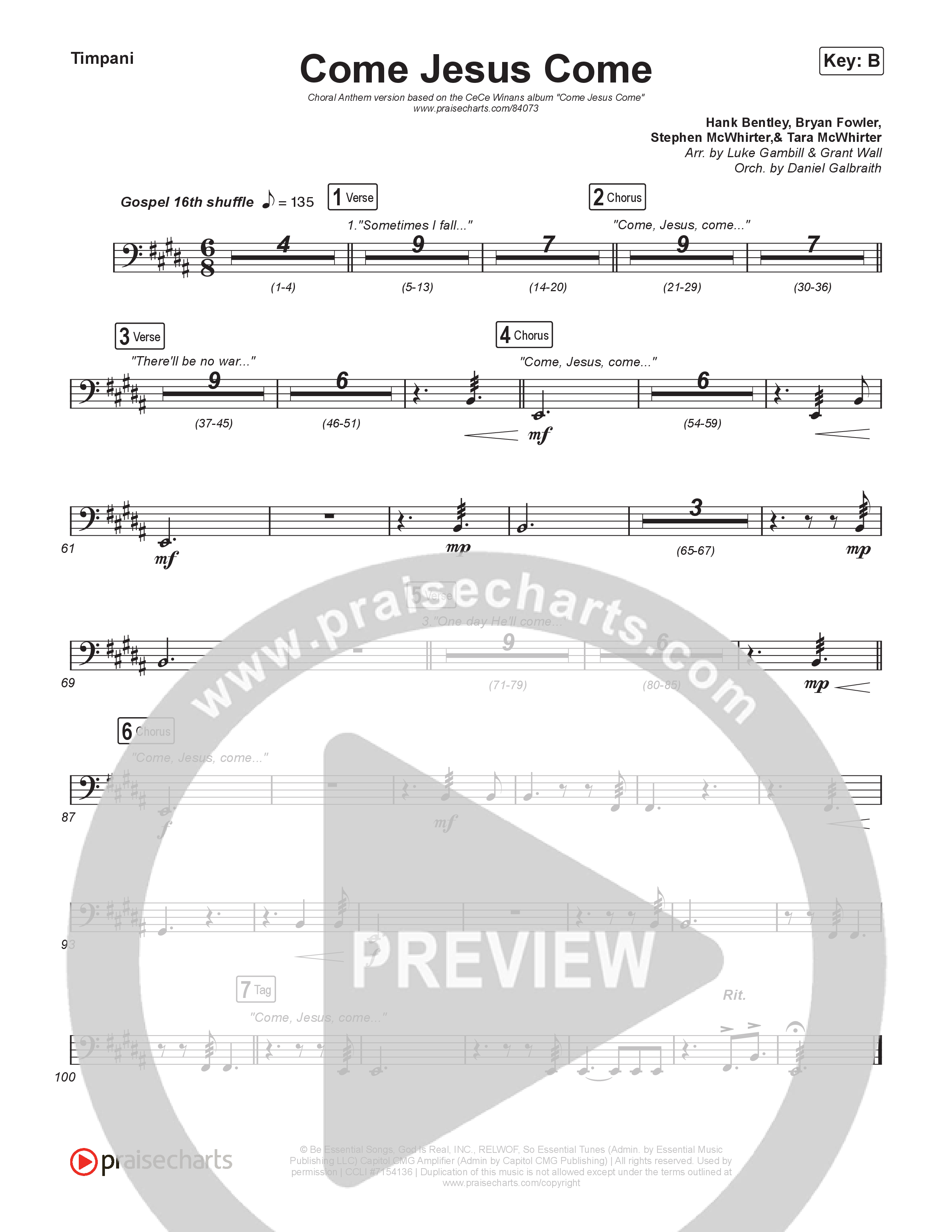 Come Jesus Come (Choral Anthem SATB) Timpani (CeCe Winans / Arr. Luke Gambill)