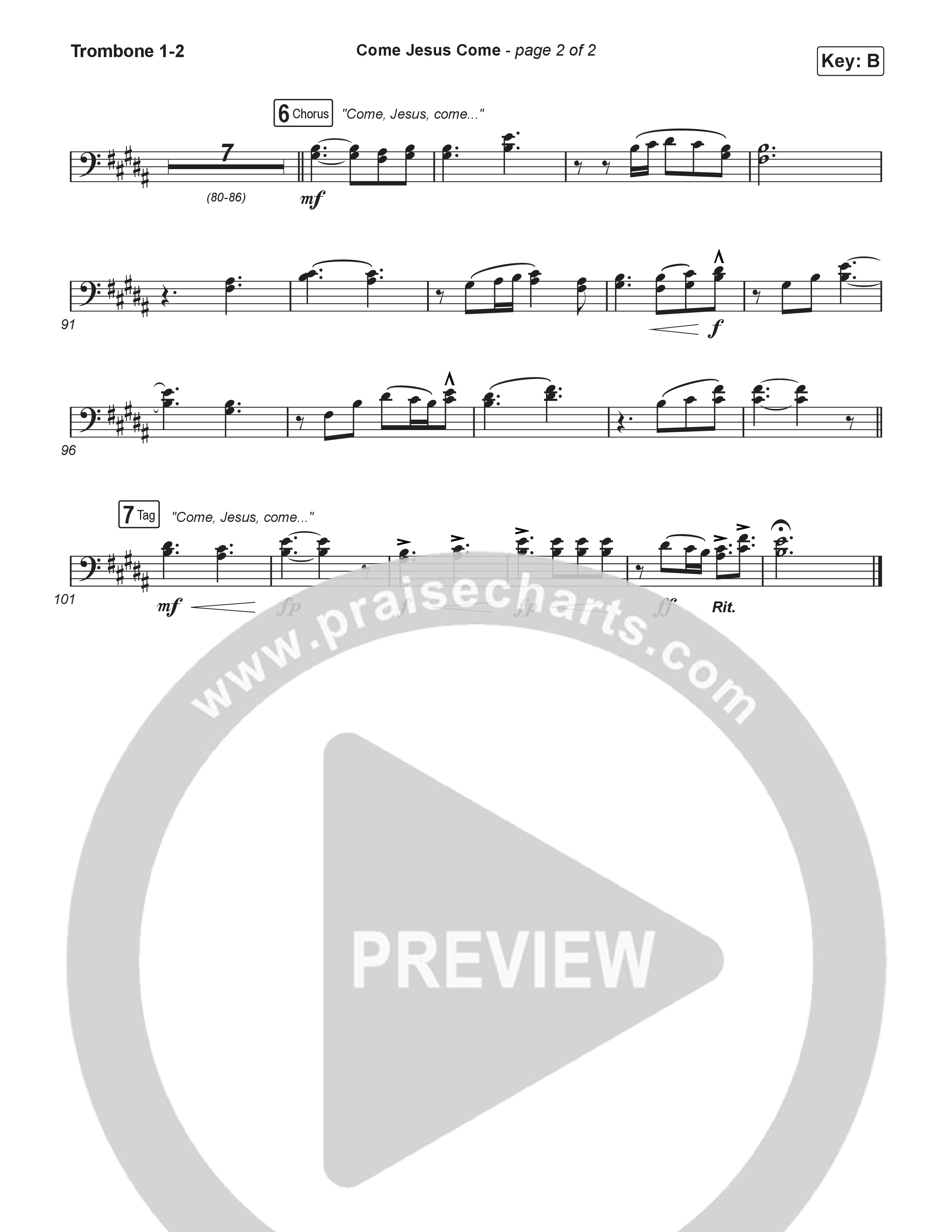 Come Jesus Come (Choral Anthem SATB) Trombone 1,2 (CeCe Winans / Arr. Luke Gambill)