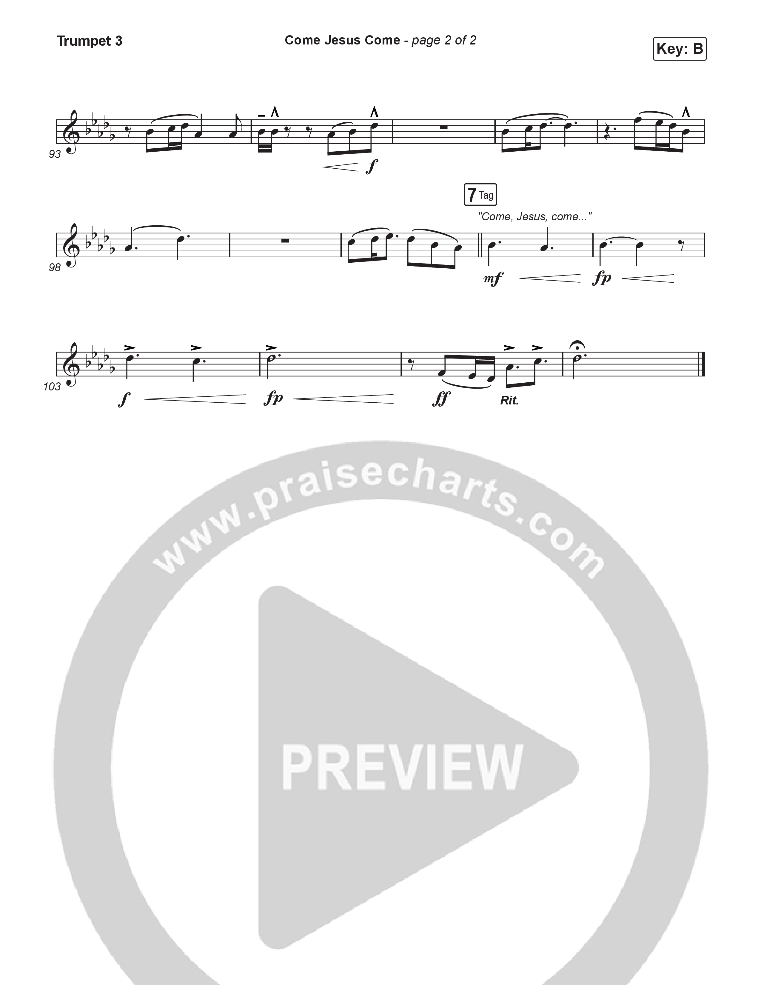 Come Jesus Come (Choral Anthem SATB) Trumpet 3 (CeCe Winans / Arr. Luke Gambill)
