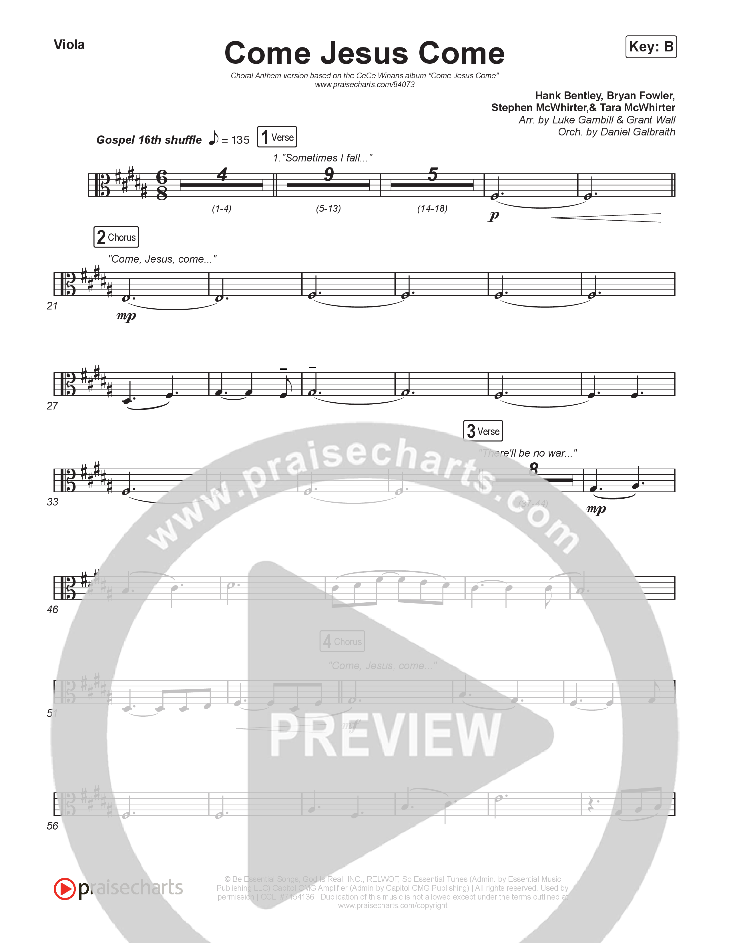Come Jesus Come (Choral Anthem SATB) String Pack (CeCe Winans / Arr. Luke Gambill)