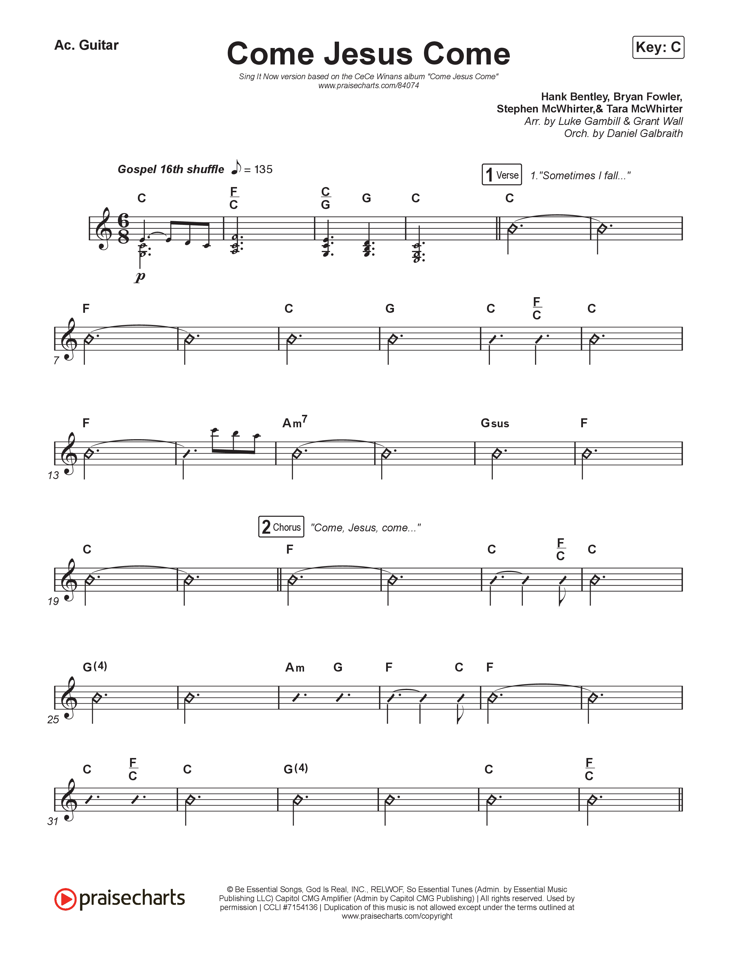 Come Jesus Come (Sing It Now) Acoustic Guitar (CeCe Winans / Arr. Luke Gambill)