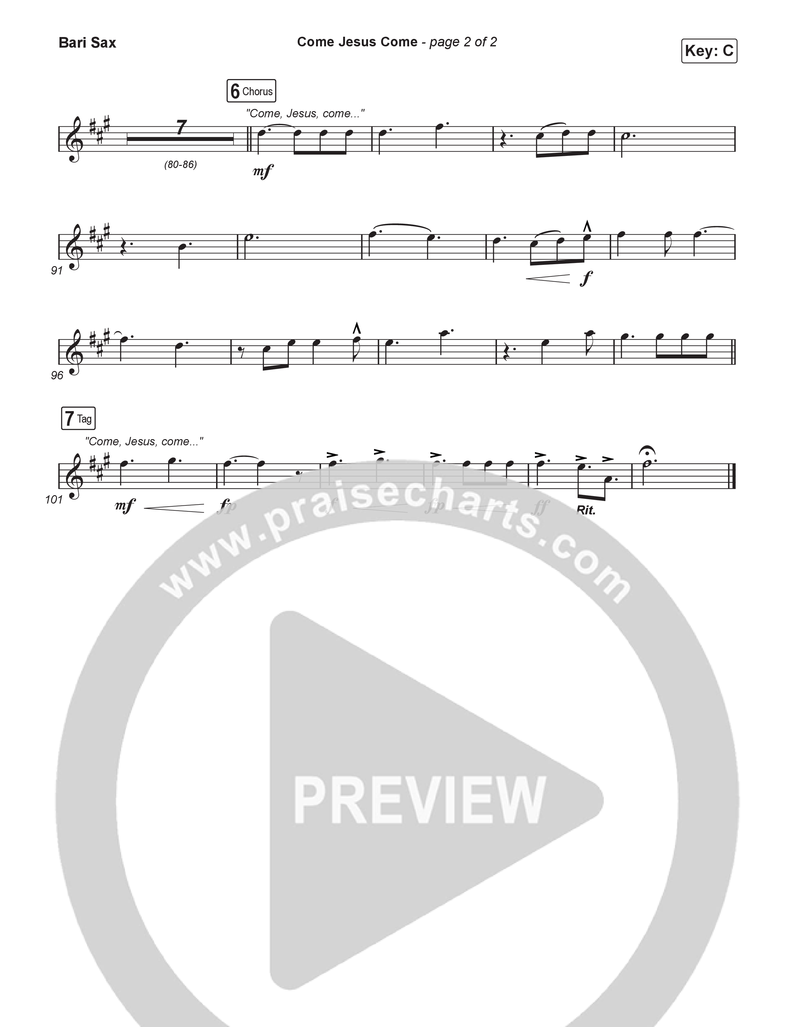 Come Jesus Come (Sing It Now) Bari Sax (CeCe Winans / Arr. Luke Gambill)