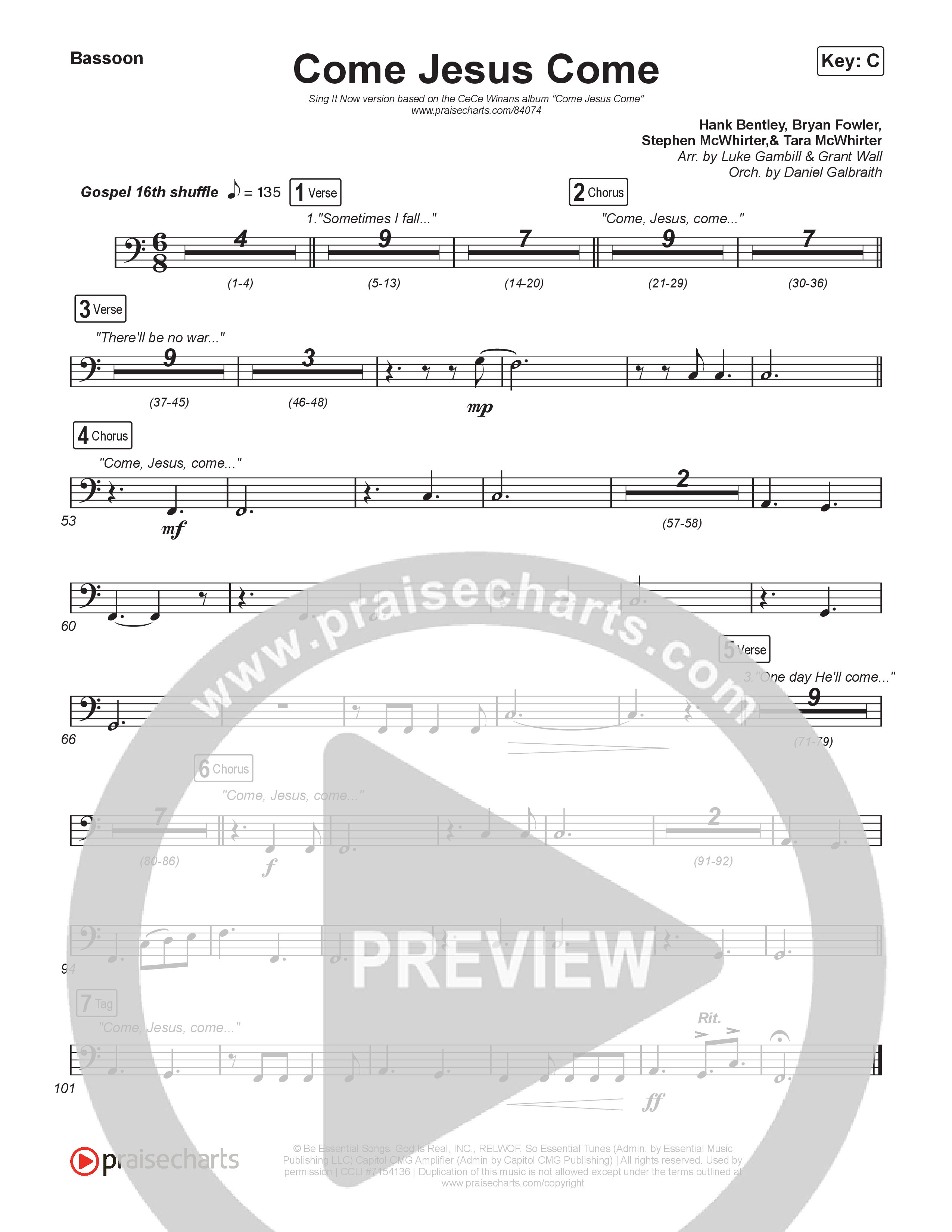 Come Jesus Come (Sing It Now) Bassoon (CeCe Winans / Arr. Luke Gambill)