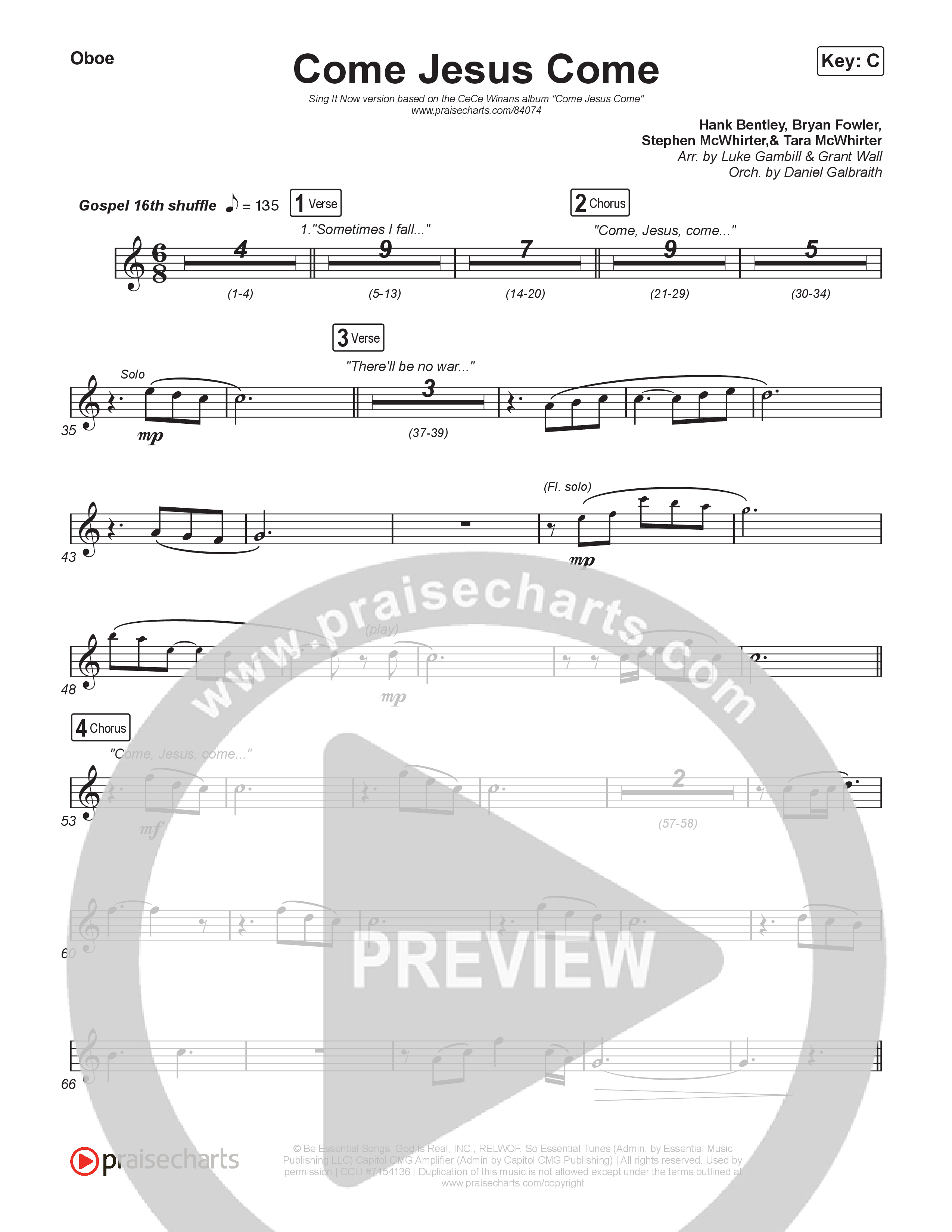 Come Jesus Come (Sing It Now) Oboe (CeCe Winans / Arr. Luke Gambill)