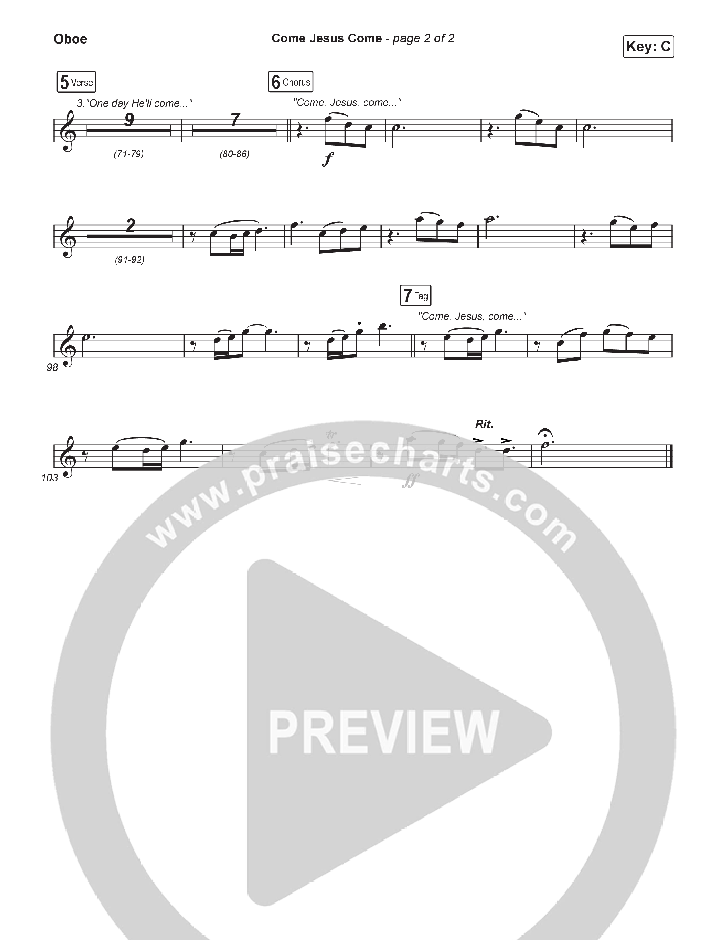 Come Jesus Come (Sing It Now) Oboe (CeCe Winans / Arr. Luke Gambill)