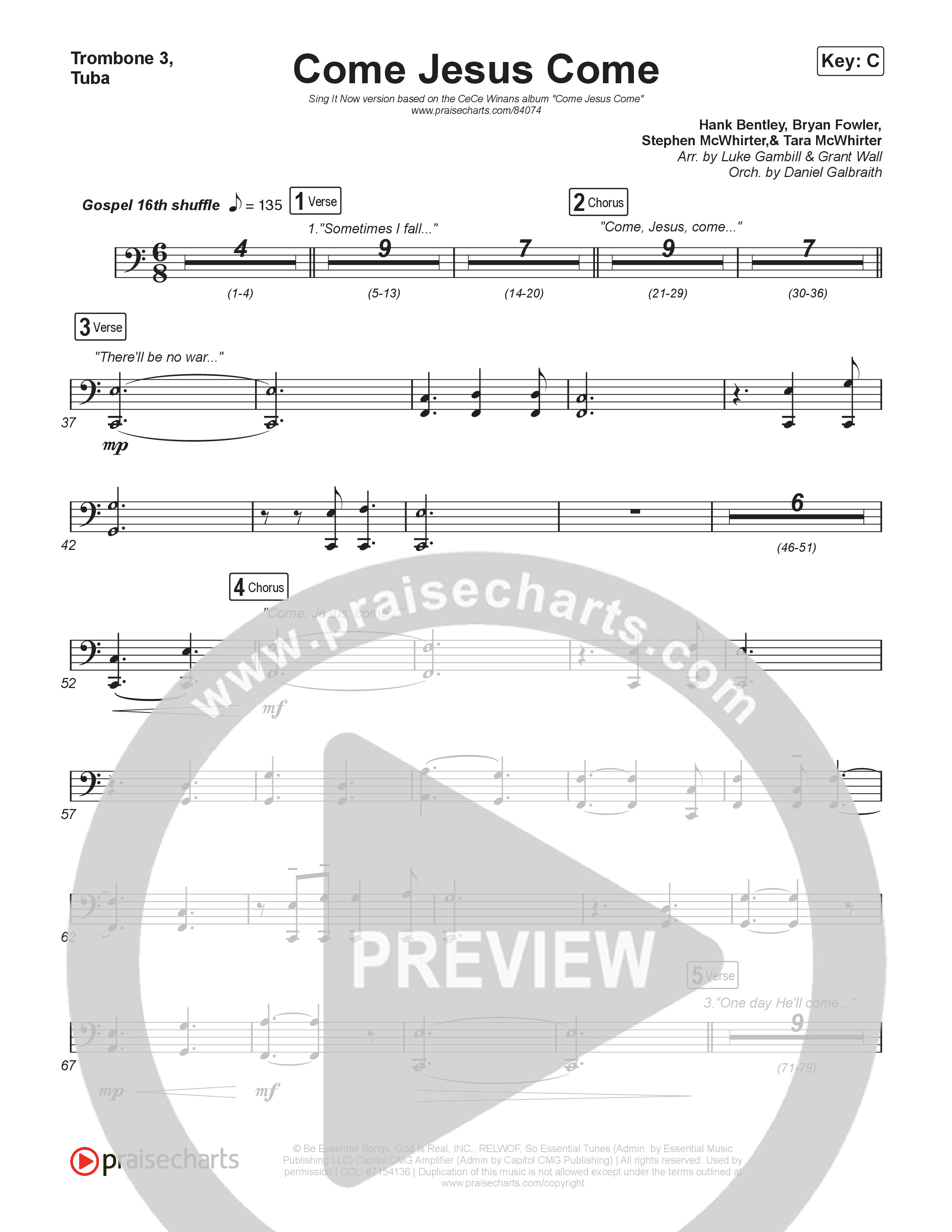 Come Jesus Come (Sing It Now) Trombone 3/Tuba (CeCe Winans / Arr. Luke Gambill)