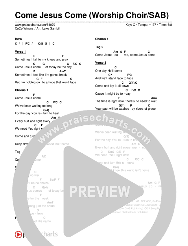 Come Jesus Come (Worship Choir/SAB) Chords & Lyrics (CeCe Winans / Arr. Luke Gambill)