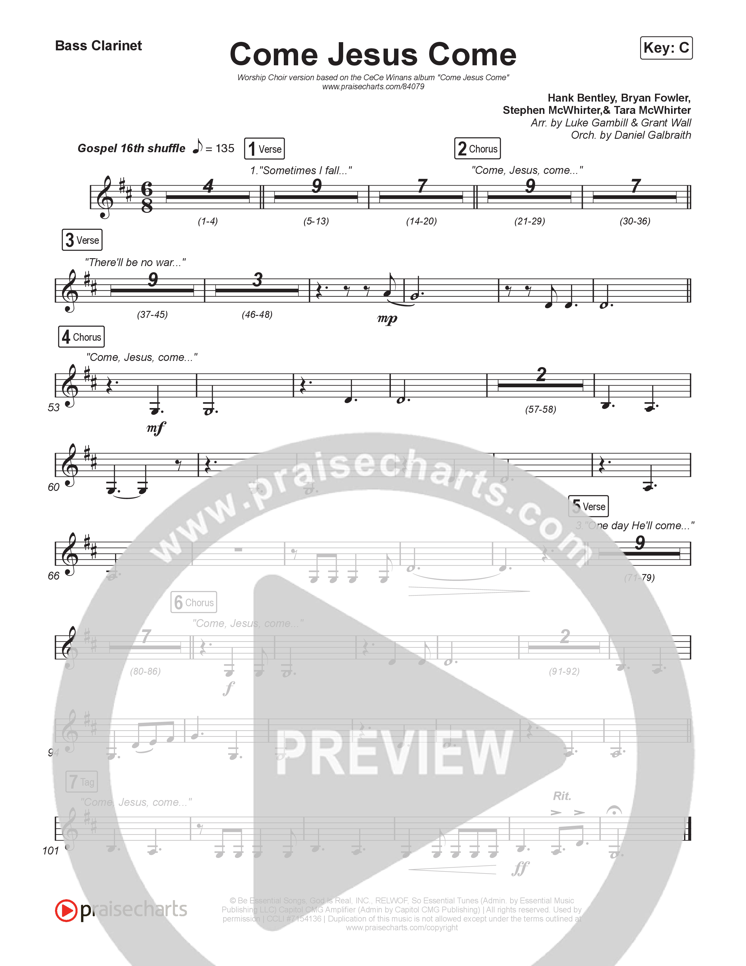 Come Jesus Come (Worship Choir/SAB) Bass Clarinet (CeCe Winans / Arr. Luke Gambill)