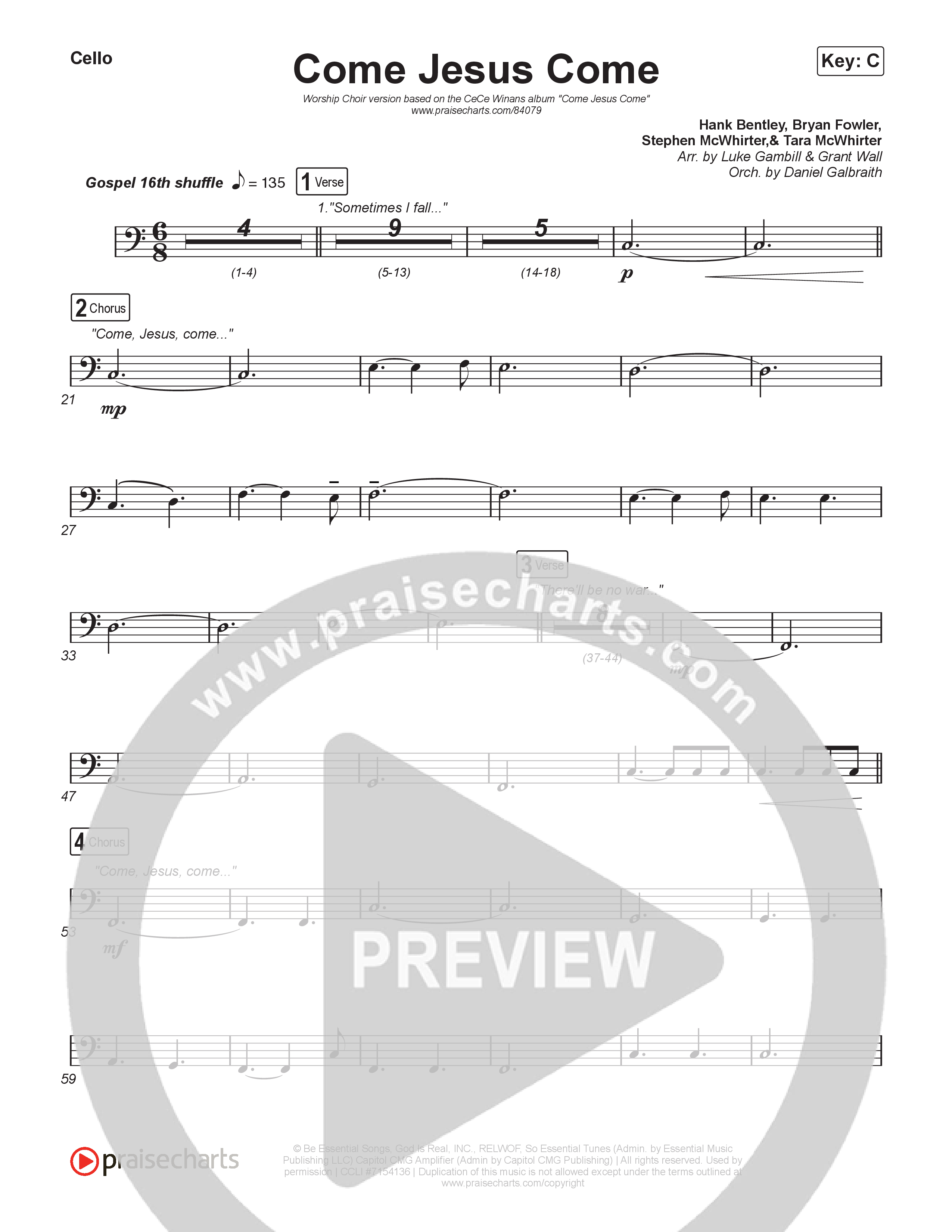 Come Jesus Come (Worship Choir/SAB) Cello (CeCe Winans / Arr. Luke Gambill)