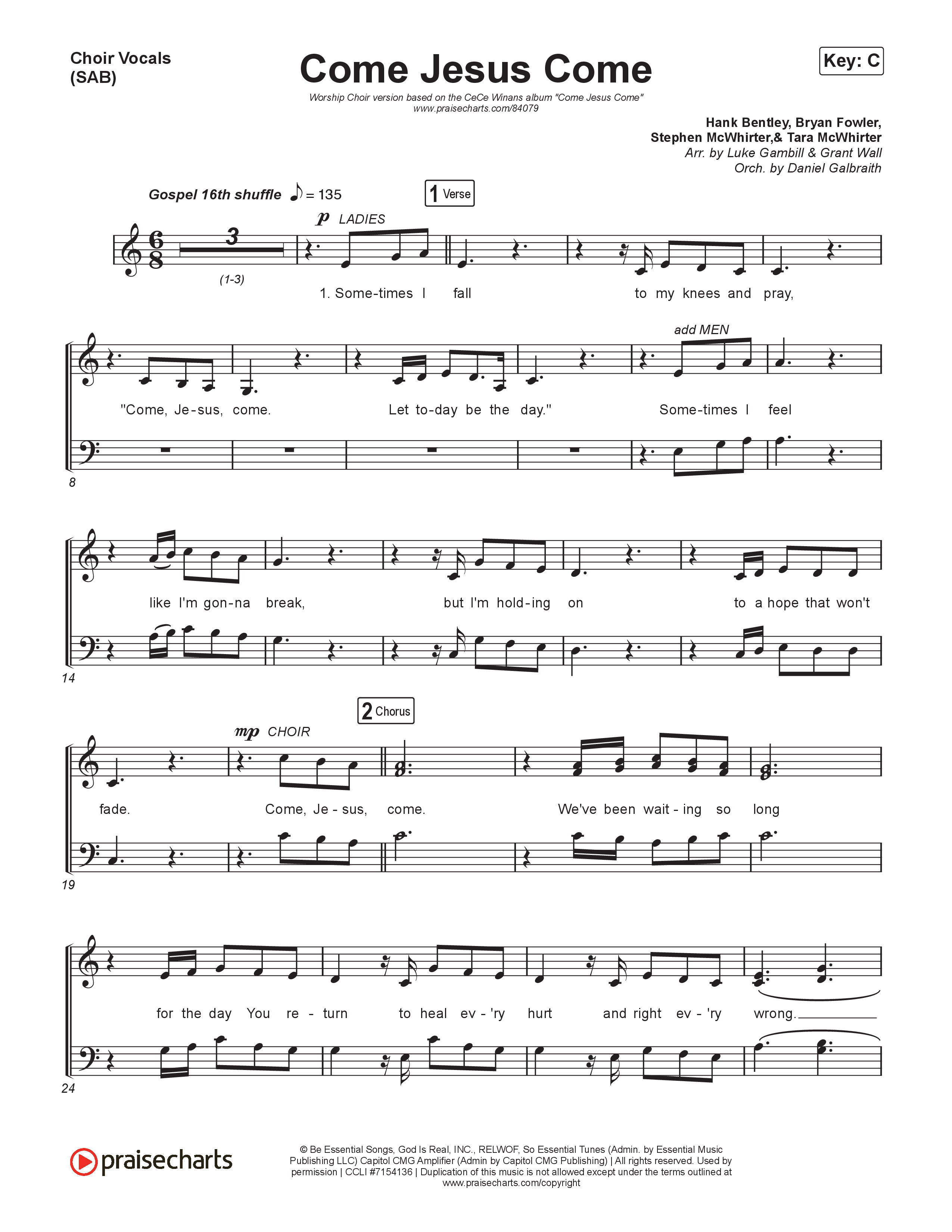 Come Jesus Come (Worship Choir/SAB) Choir Sheet (SAB) (CeCe Winans / Arr. Luke Gambill)