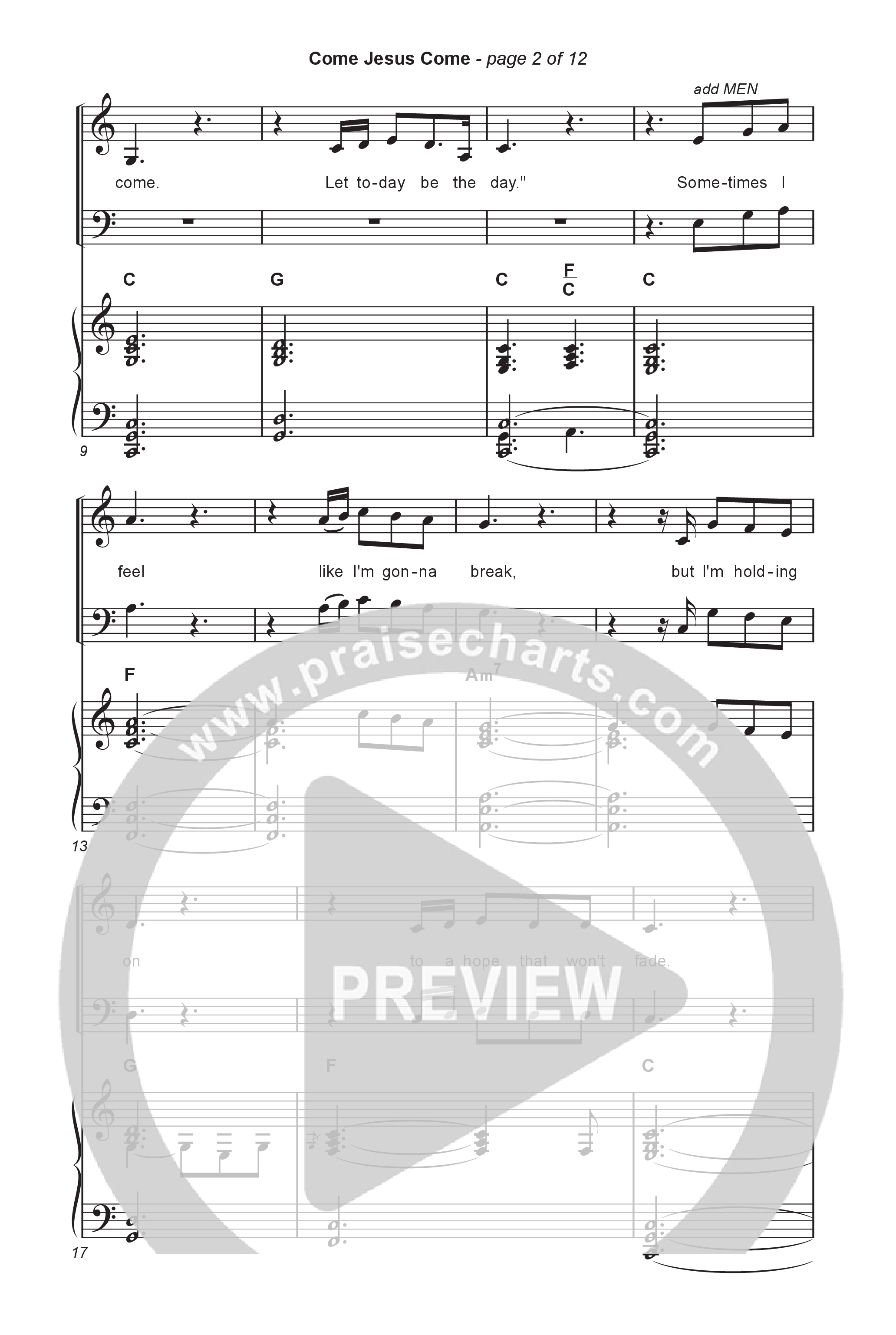 Come Jesus Come (Worship Choir/SAB) Octavo (SAB & Pno) (CeCe Winans / Arr. Luke Gambill)