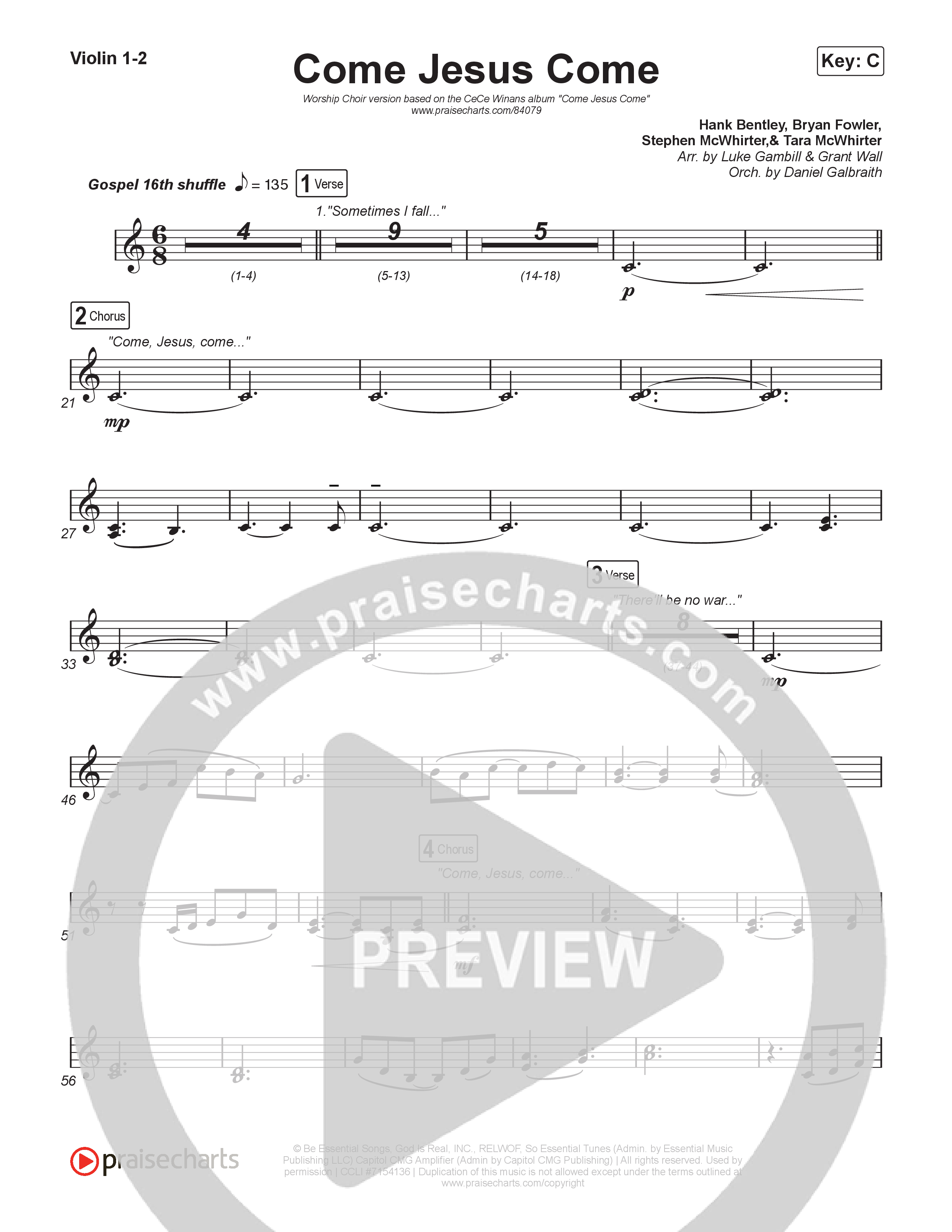 Come Jesus Come (Worship Choir/SAB) String Pack (CeCe Winans / Arr. Luke Gambill)