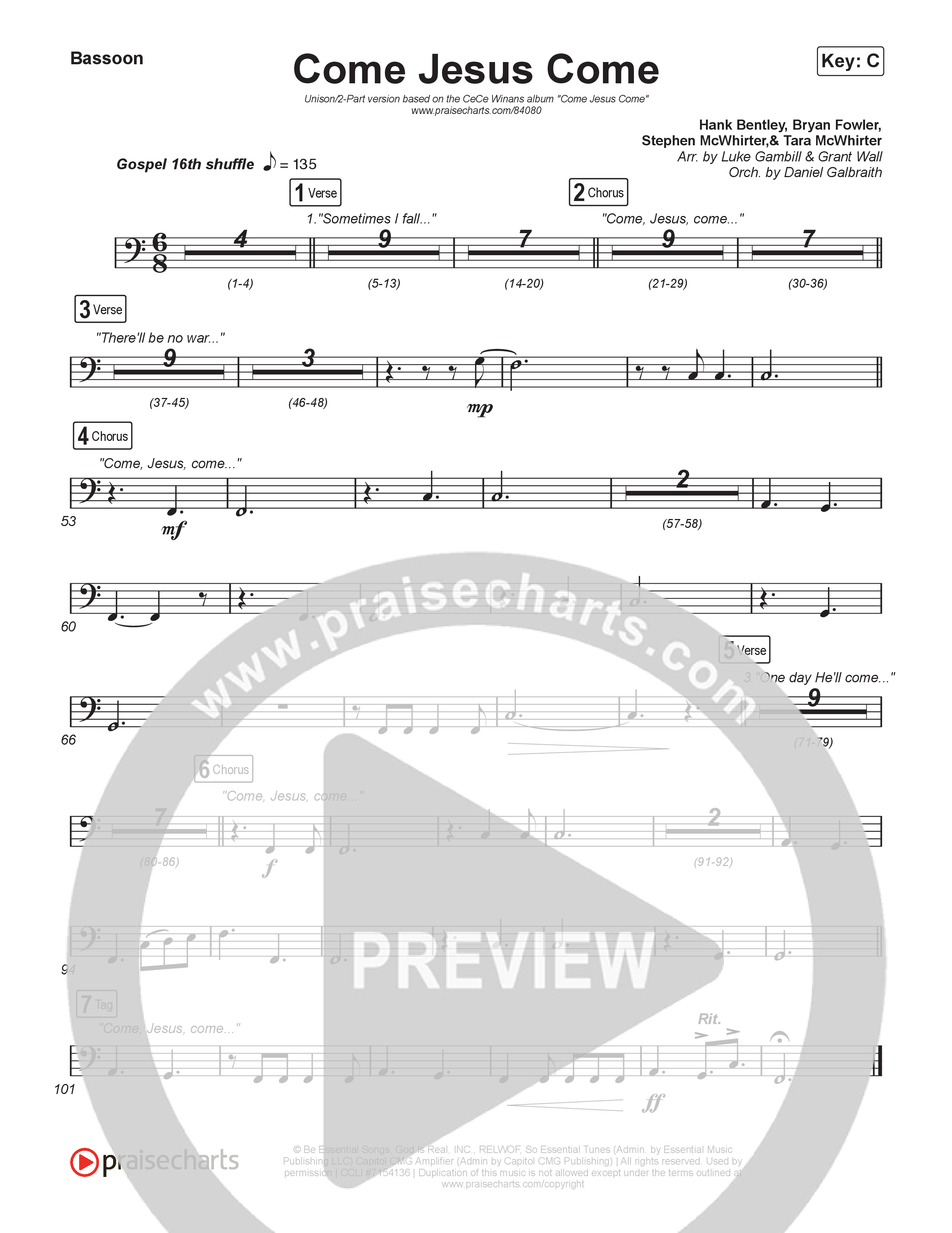 Come Jesus Come (Unison/2-Part) Bassoon (CeCe Winans / Arr. Luke Gambill)