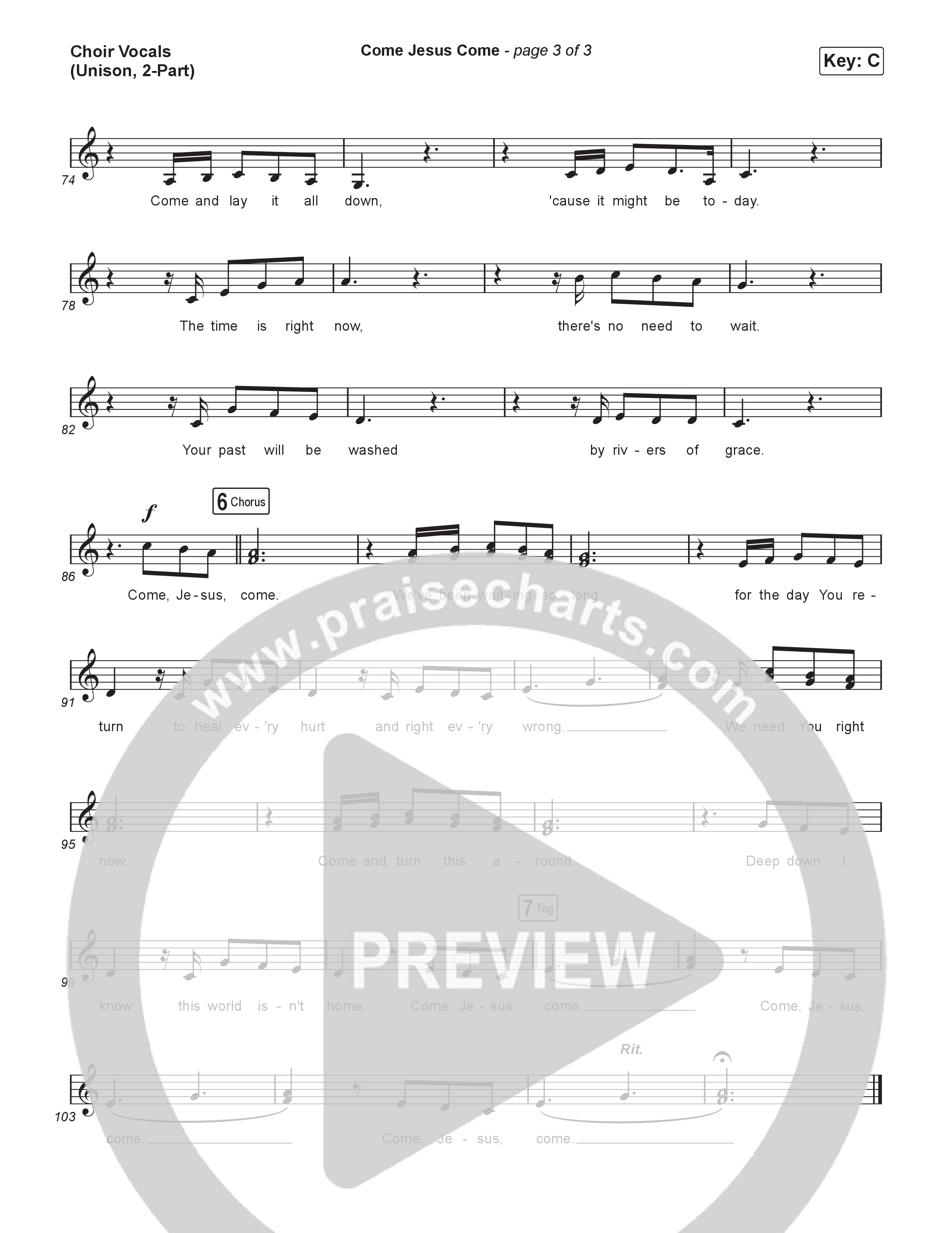 Come Jesus Come (Unison/2-Part) Choir Vocals (Uni/2-Part) (CeCe Winans / Arr. Luke Gambill)