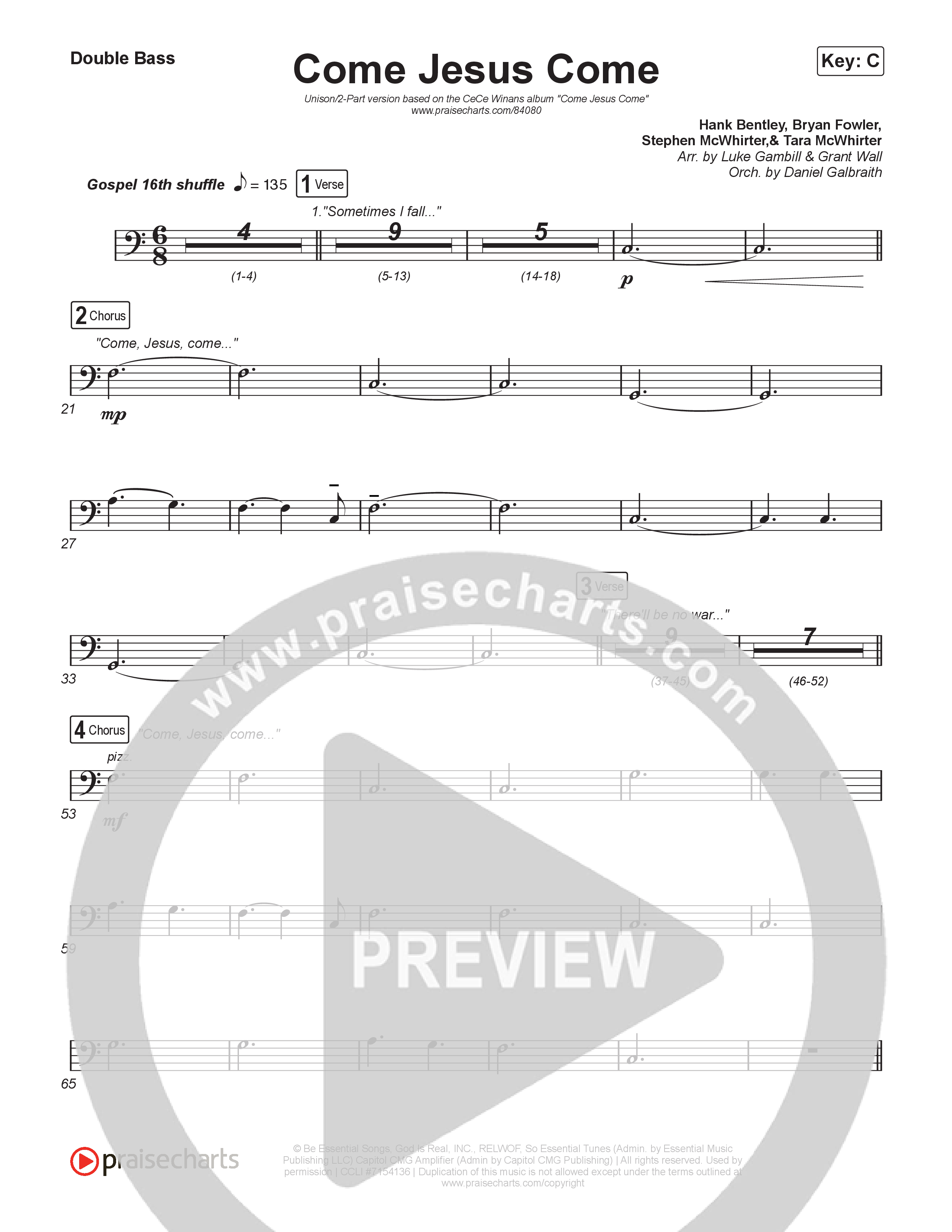 Come Jesus Come (Unison/2-Part) Double Bass (CeCe Winans / Arr. Luke Gambill)
