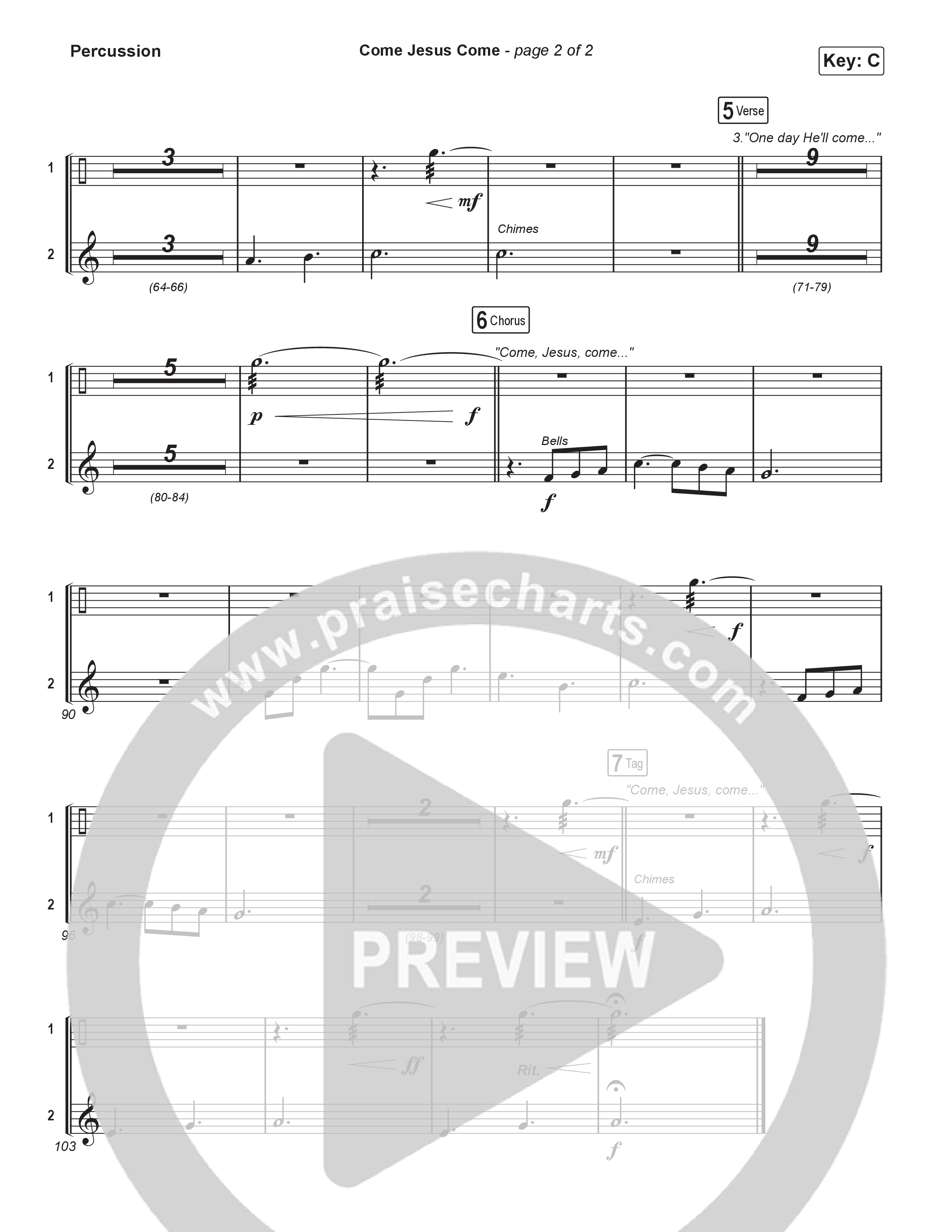 Come Jesus Come (Unison/2-Part) Percussion (CeCe Winans / Arr. Luke Gambill)