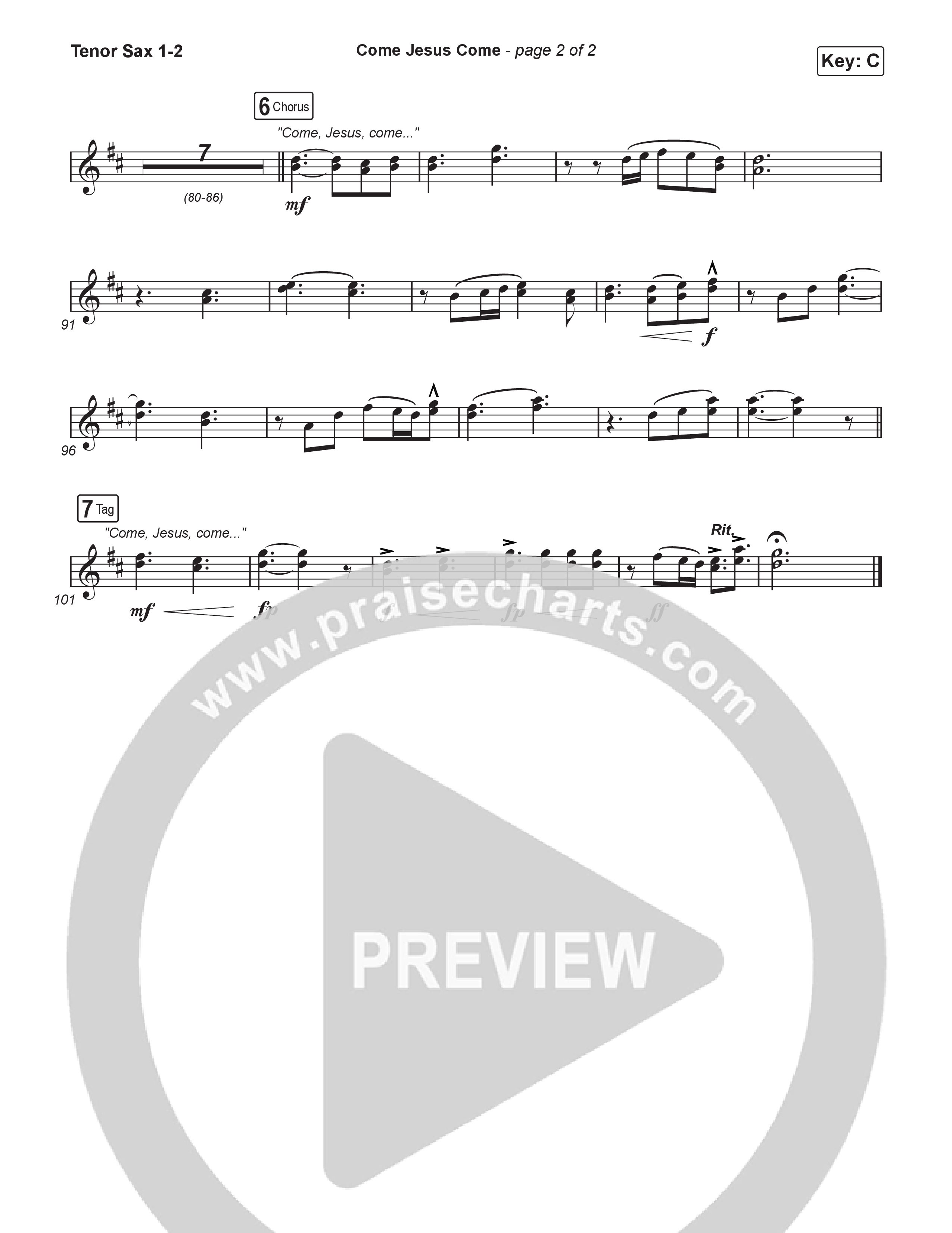 Come Jesus Come (Unison/2-Part) Tenor Sax 1/2 (CeCe Winans / Arr. Luke Gambill)