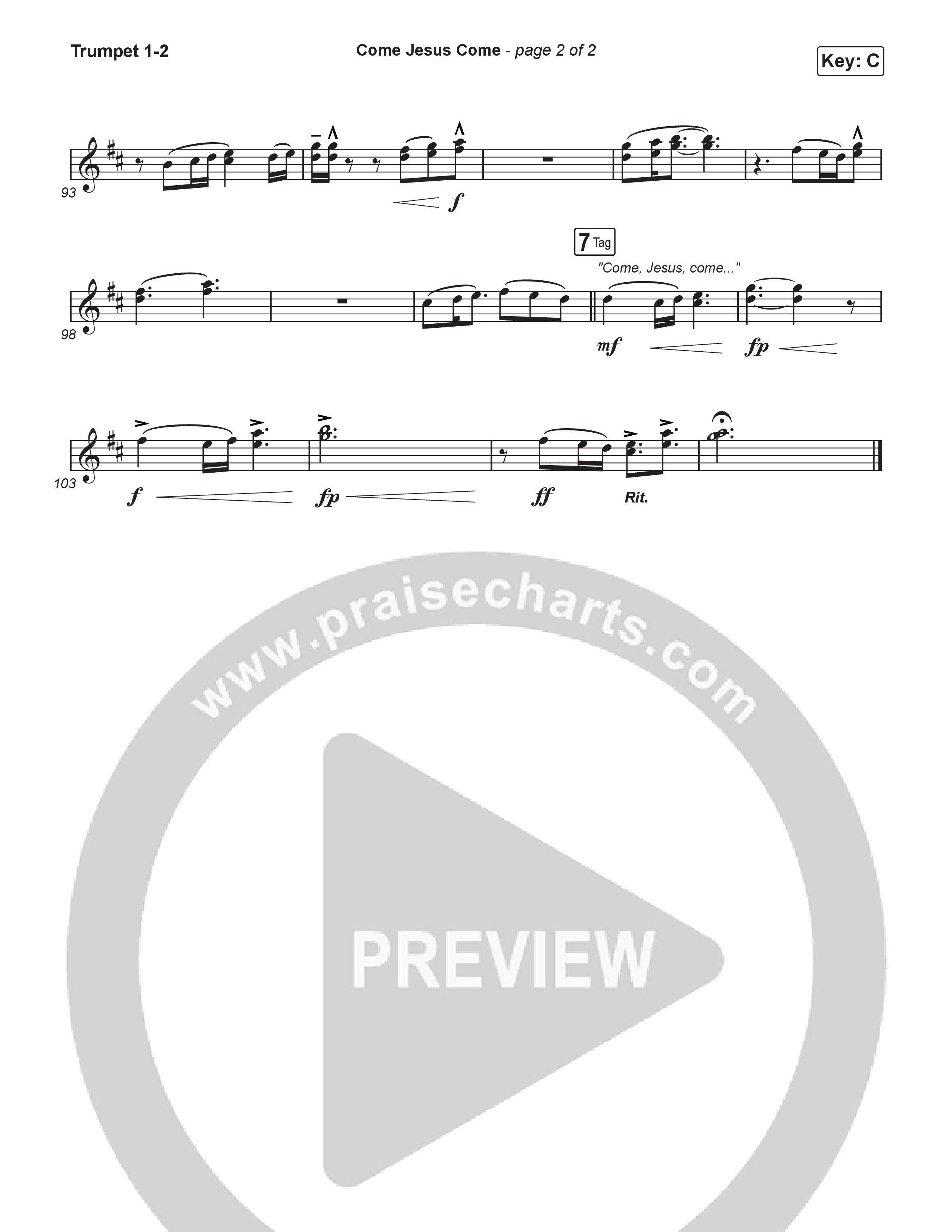 Come Jesus Come (Unison/2-Part) Trumpet 1,2 (CeCe Winans / Arr. Luke Gambill)
