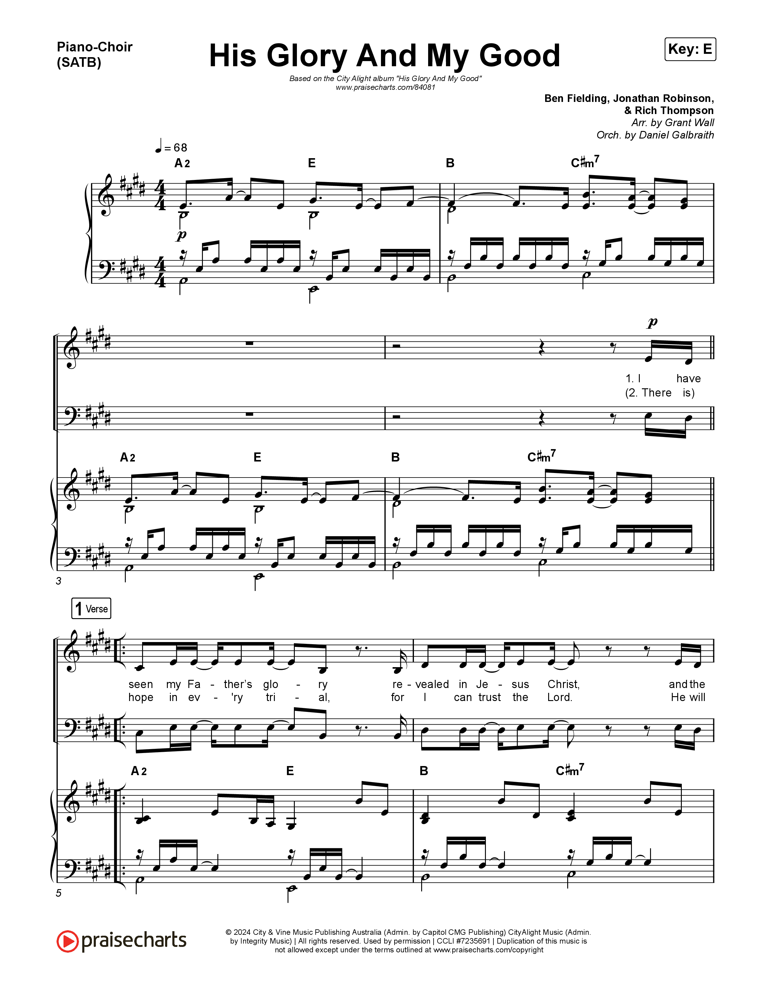 His Glory And My Good Piano/Vocal (SATB) (CityAlight)