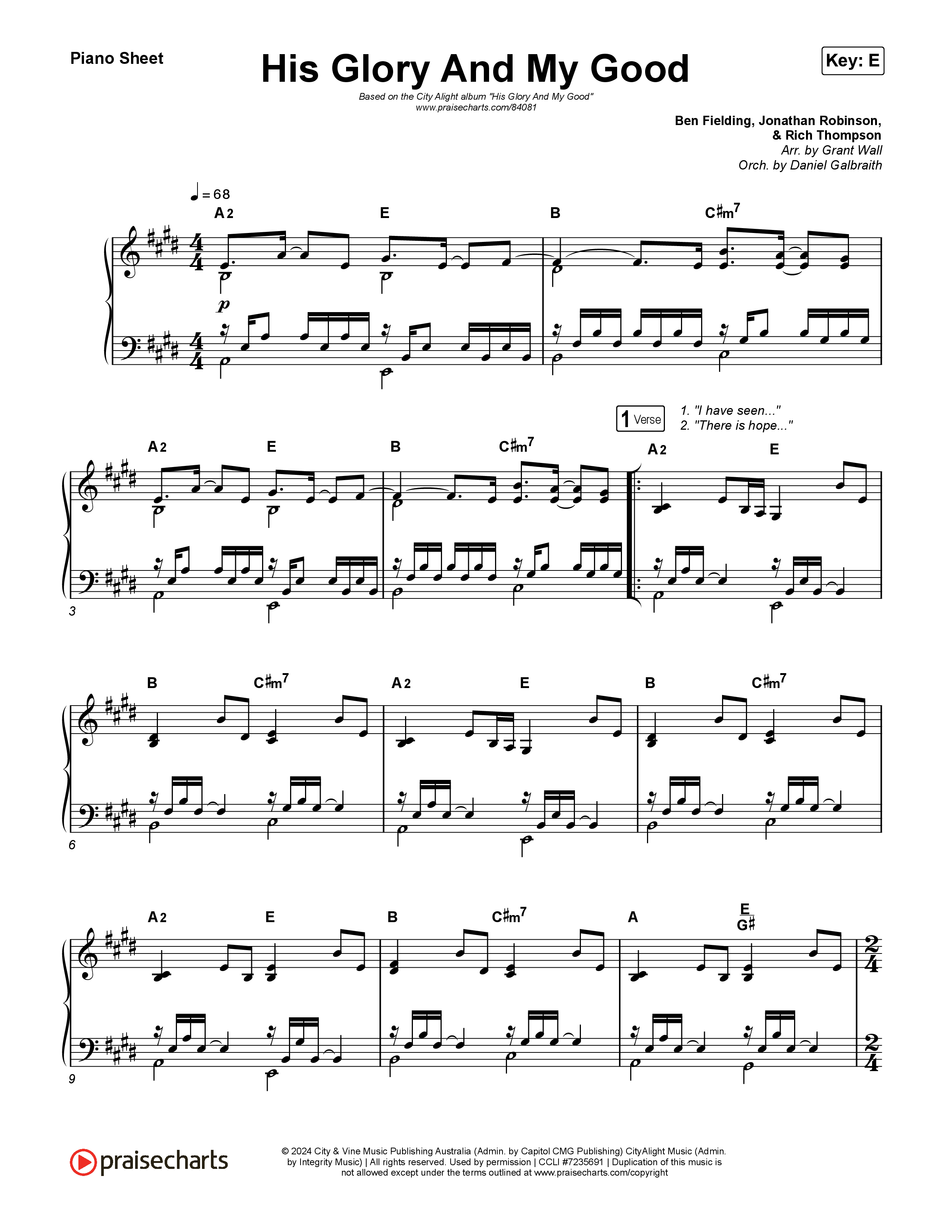 His Glory And My Good Piano Sheet (CityAlight)