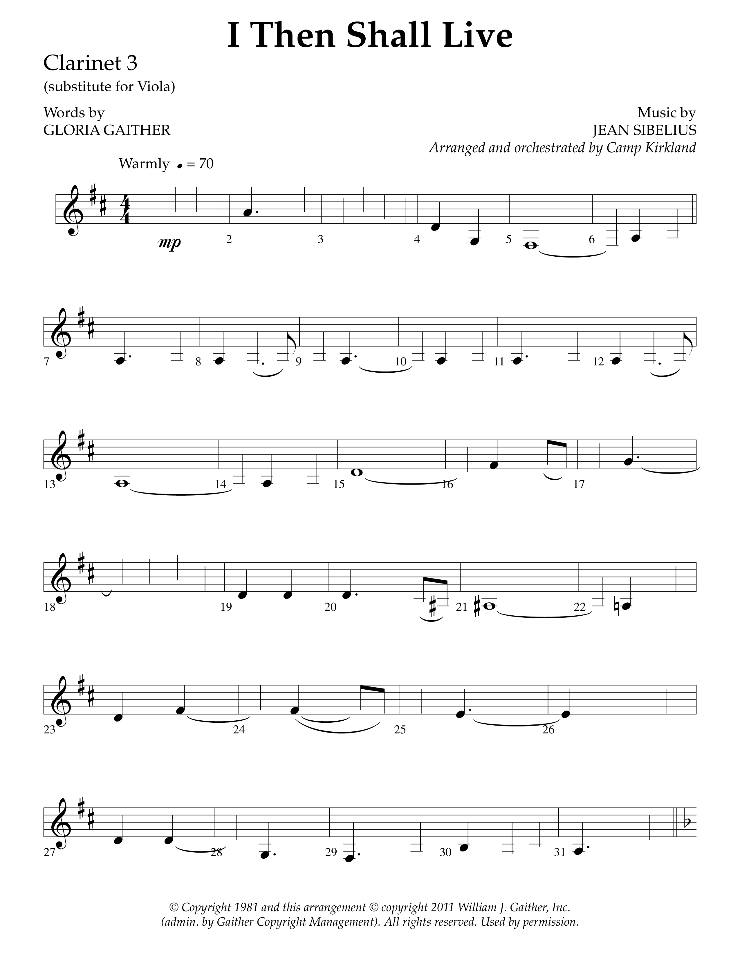 I Then Shall Live (Finlandia) (Choral Anthem SATB) Clarinet 3 (Lifeway Choral / Arr. Camp Kirkland)