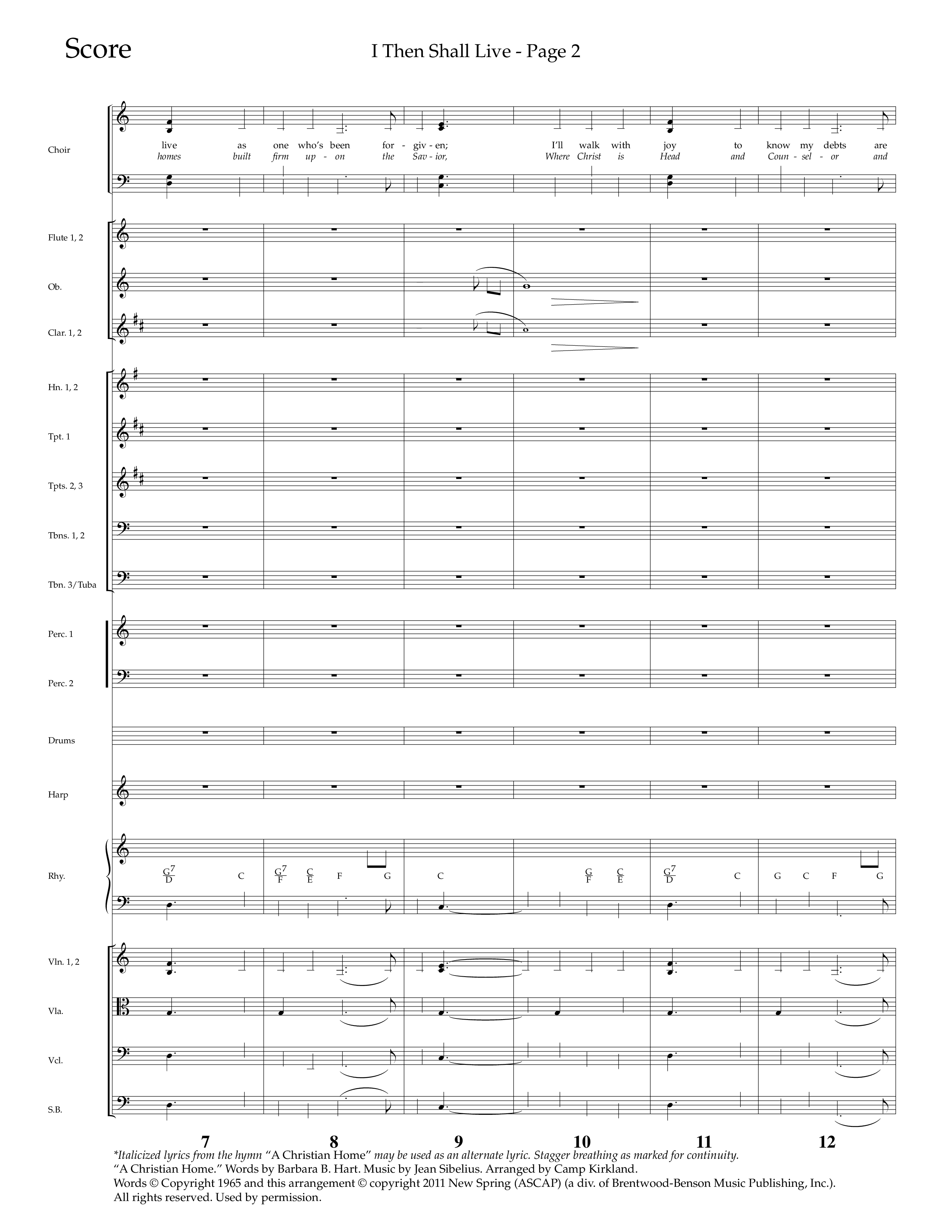 I Then Shall Live (Finlandia) (Choral Anthem SATB) Orchestration (Lifeway Choral / Arr. Camp Kirkland)