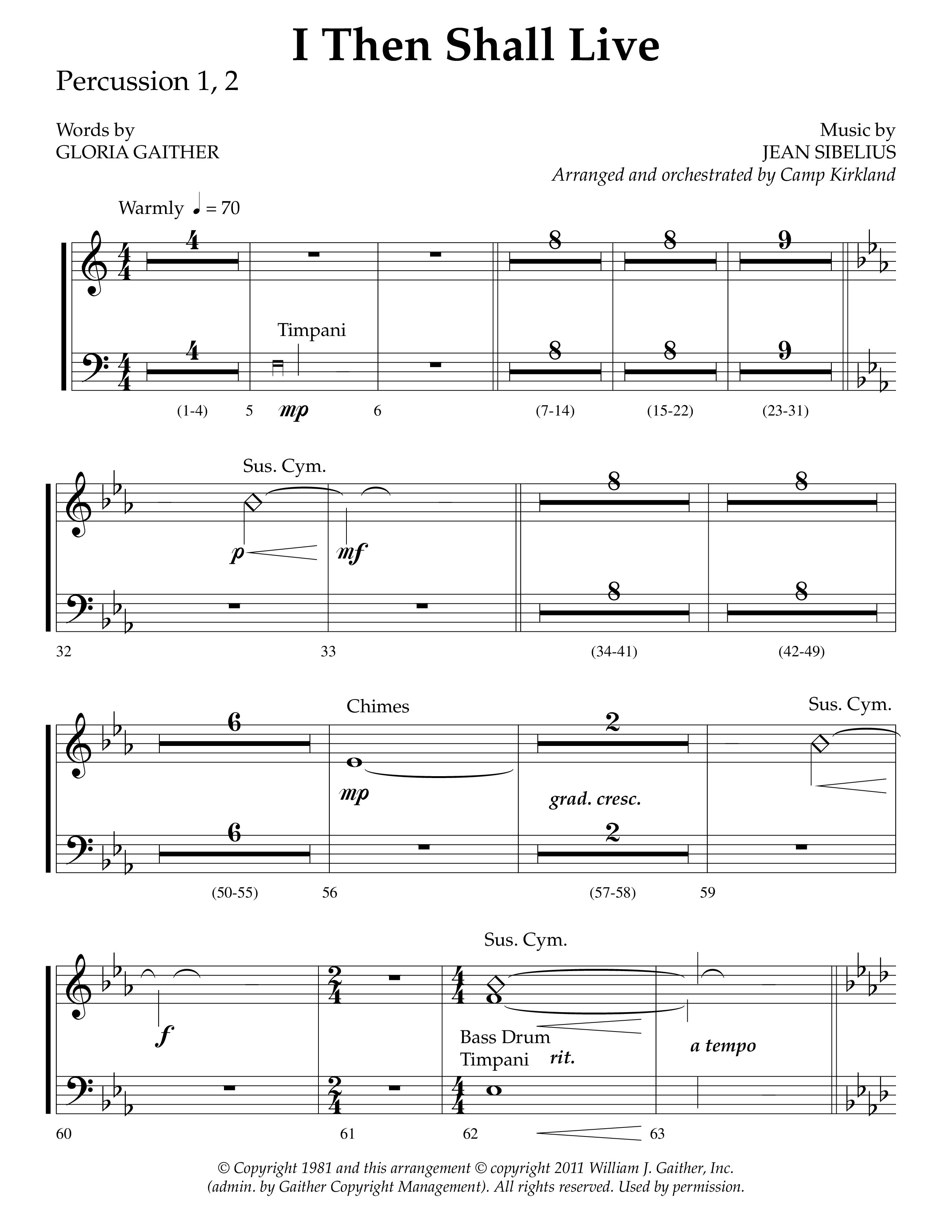 I Then Shall Live (Finlandia) (Choral Anthem SATB) Percussion 1/2 (Lifeway Choral / Arr. Camp Kirkland)