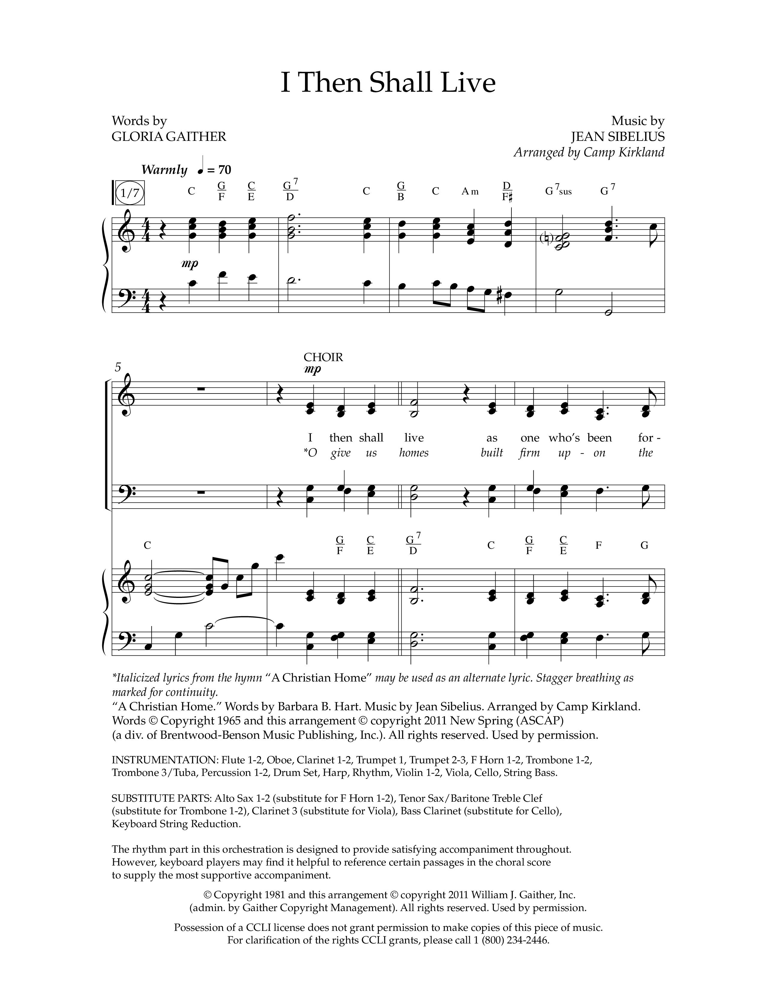 I Then Shall Live (Finlandia) (Choral Anthem SATB) Anthem (SATB/Piano) (Lifeway Choral / Arr. Camp Kirkland)