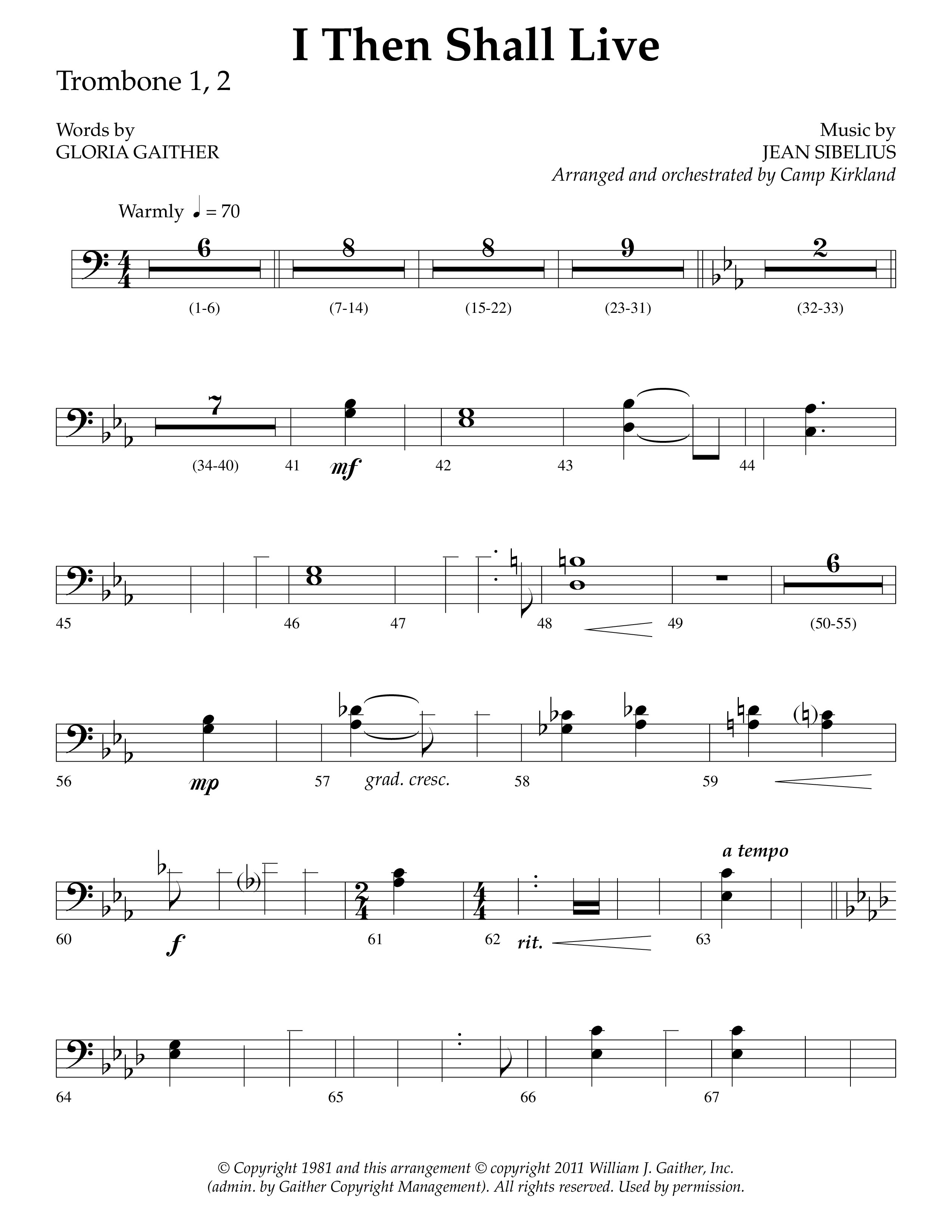 I Then Shall Live (Finlandia) (Choral Anthem SATB) Trombone 1/2 (Lifeway Choral / Arr. Camp Kirkland)
