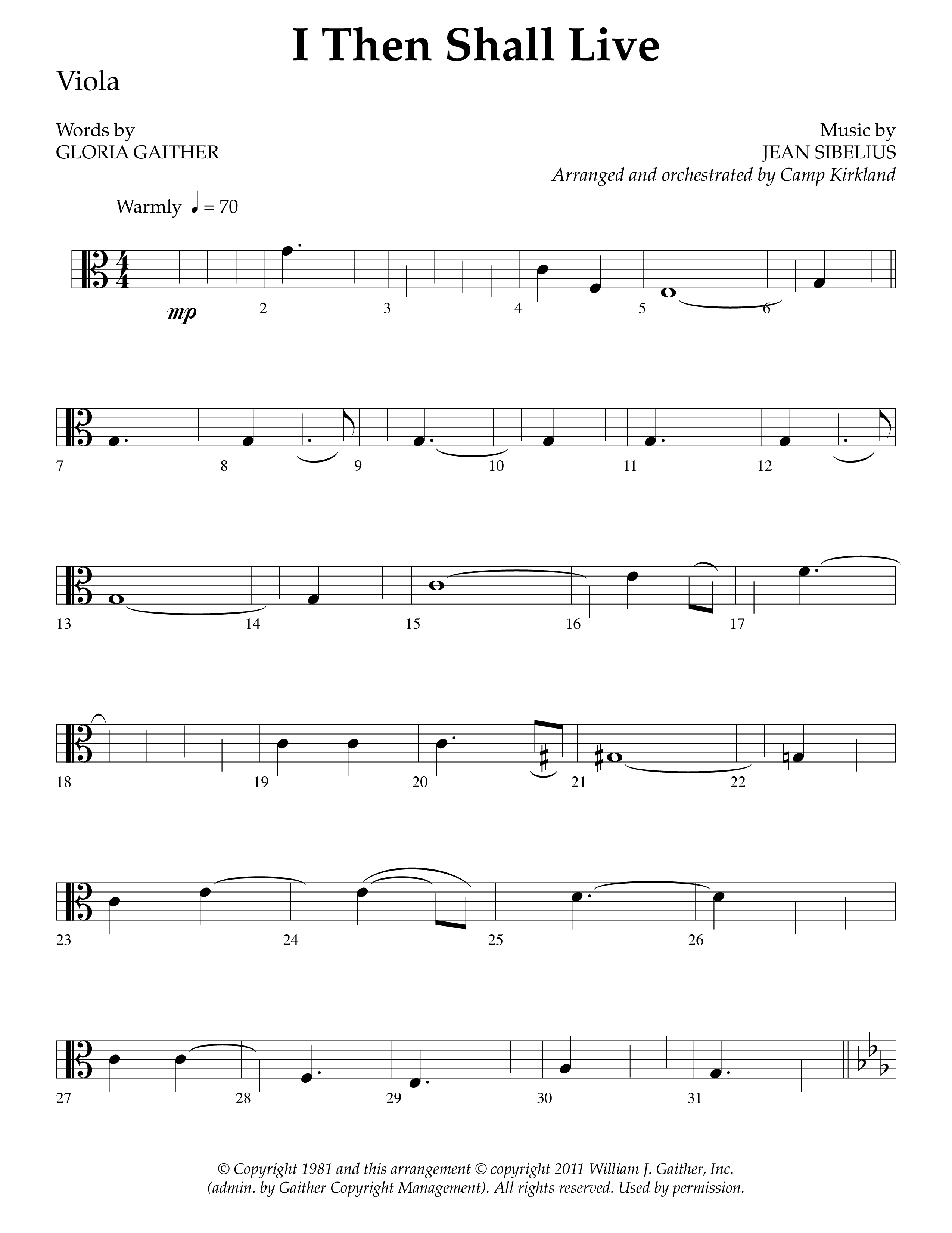 I Then Shall Live (Finlandia) (Choral Anthem SATB) Viola (Lifeway Choral / Arr. Camp Kirkland)