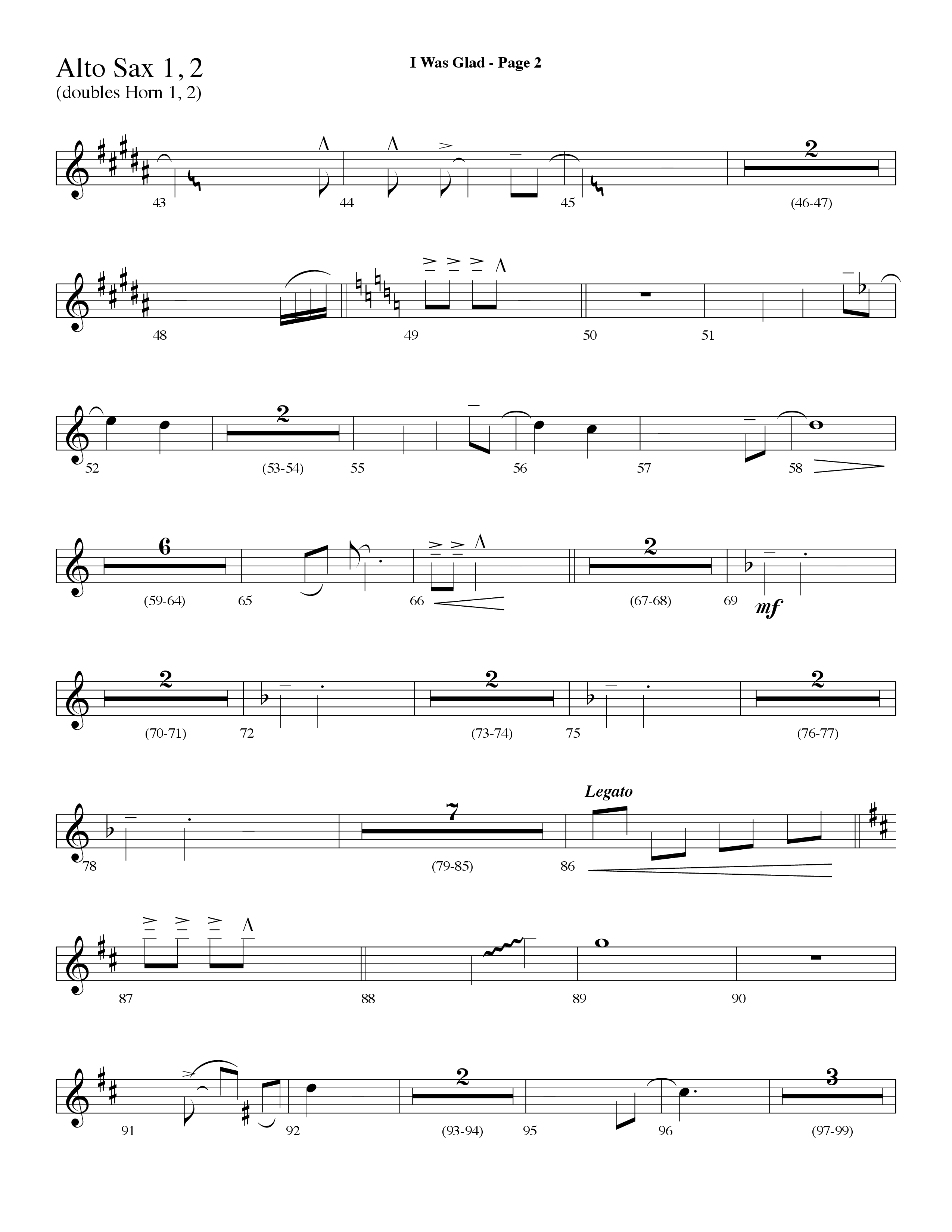 I Was Glad (Choral Anthem SATB) Alto Sax 1/2 (Lifeway Choral / Arr. Dave Williamson)