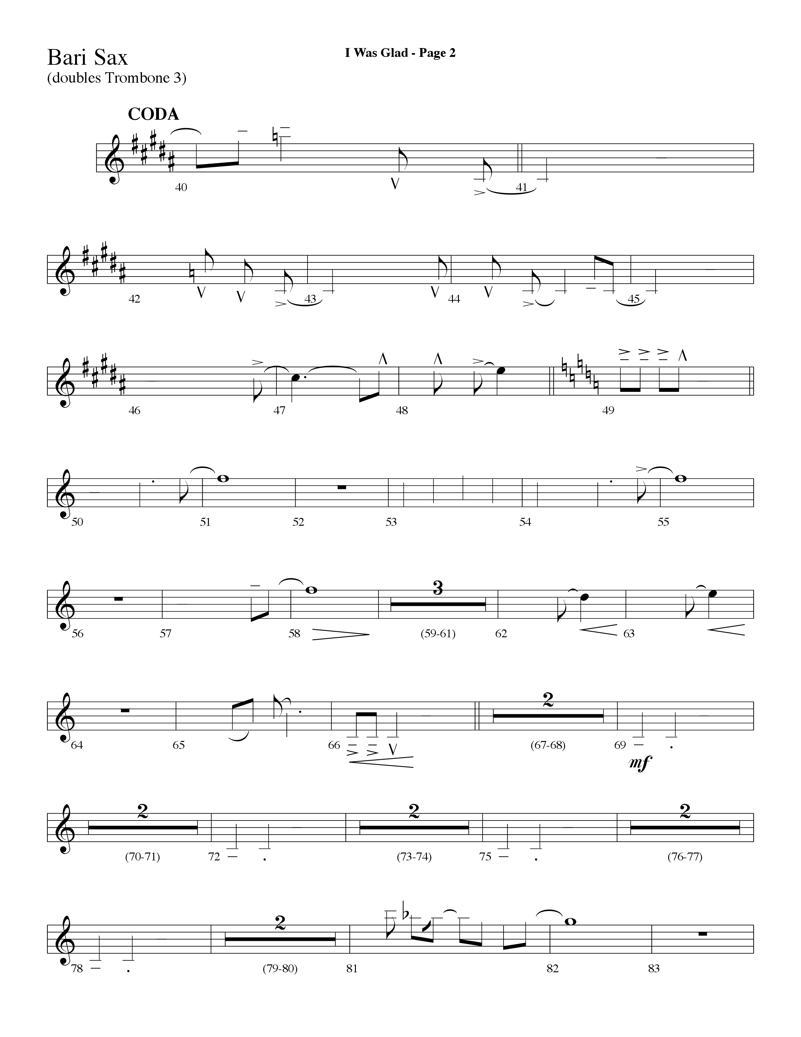 I Was Glad (Choral Anthem SATB) Bari Sax (Lifeway Choral / Arr. Dave Williamson)